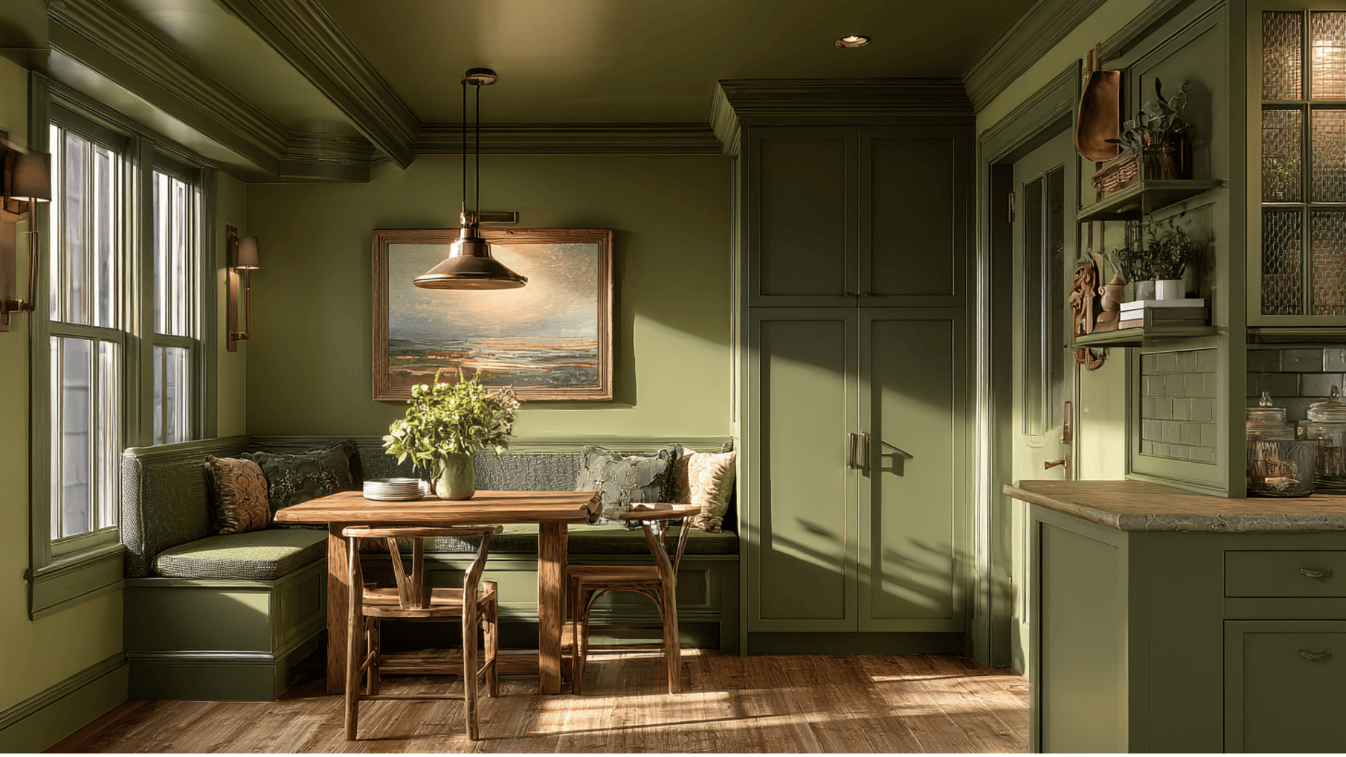 olive green kitchen nook