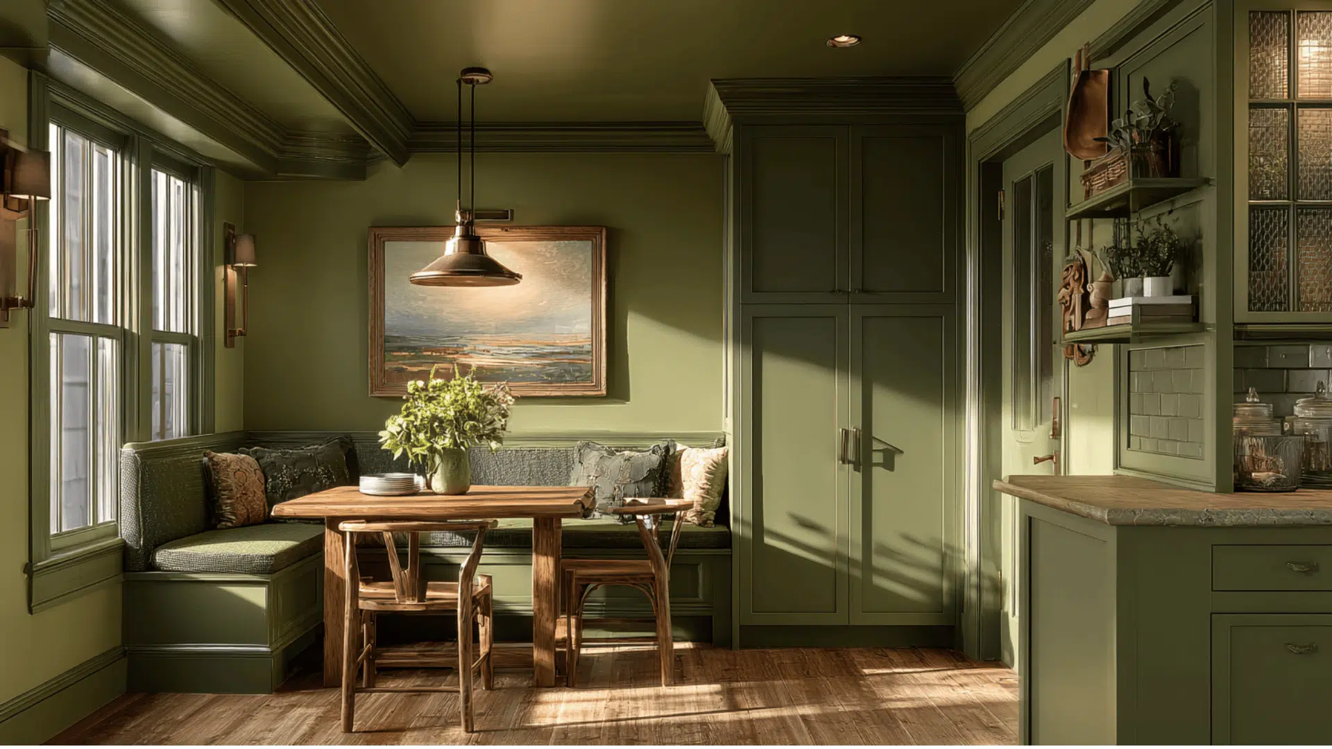 olive green kitchen nook