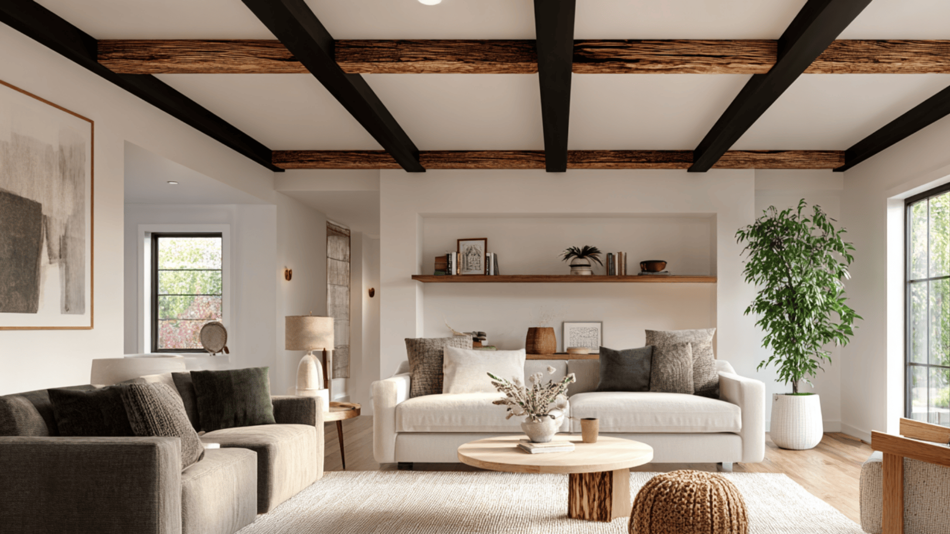 painted black and wood combination beams