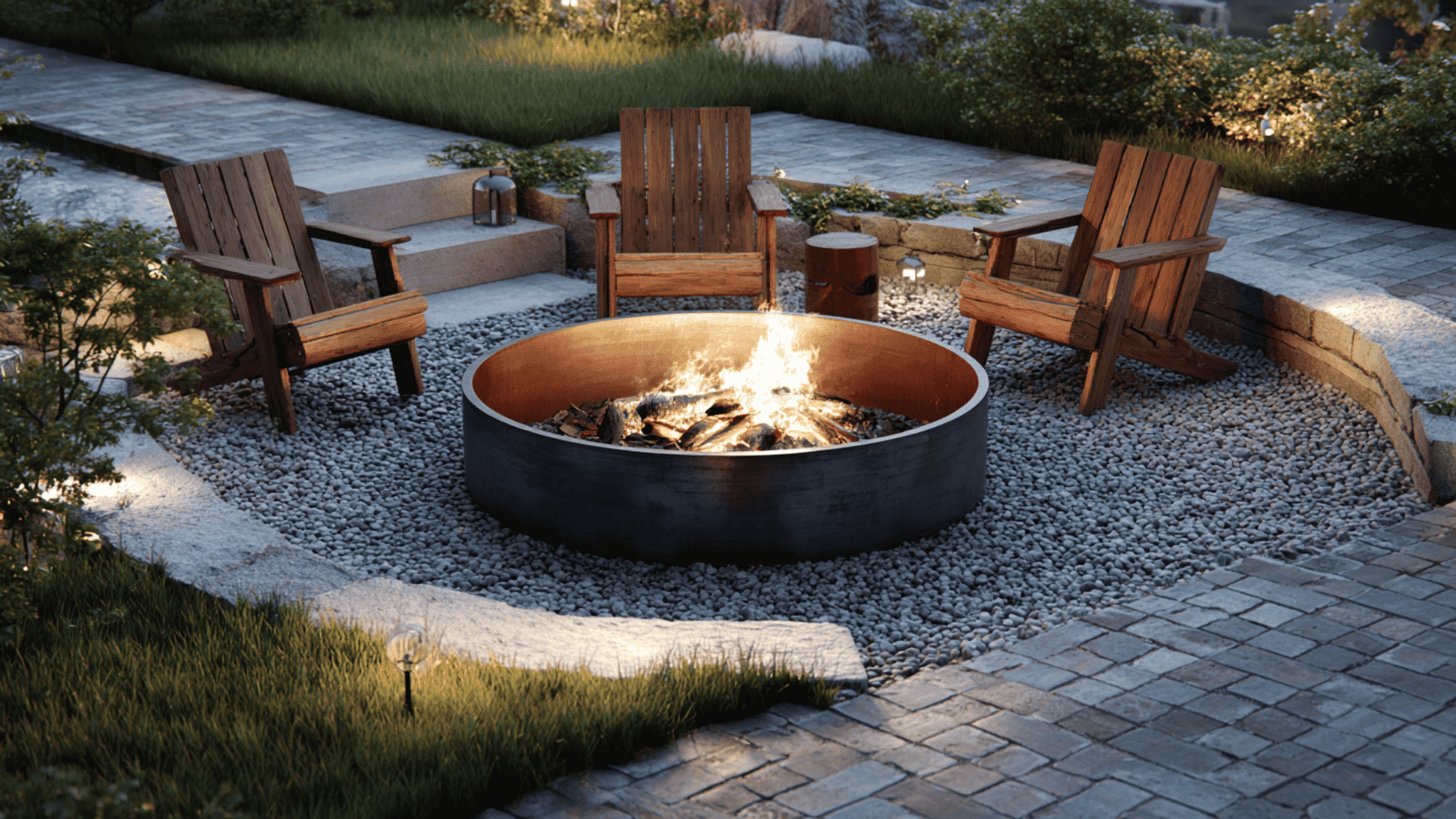 pea gravel fire pit zone low cost fire pit landscape design idea