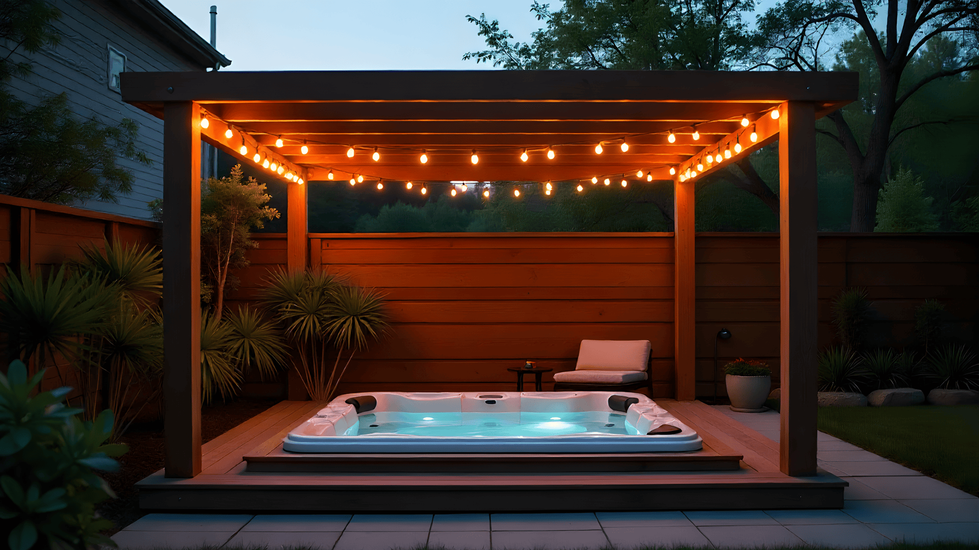 pergola with string lights