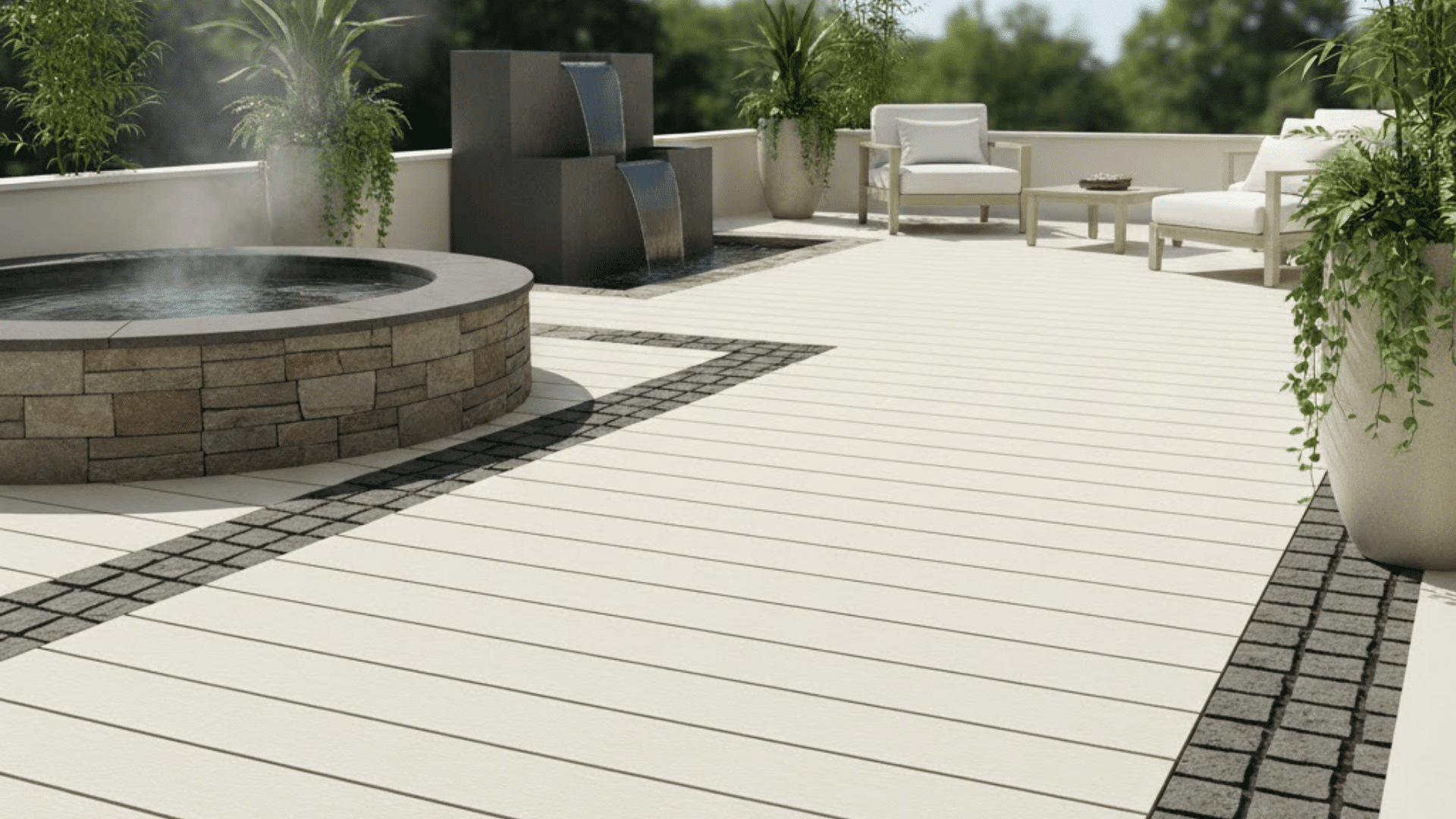 pvc deck with stone trim