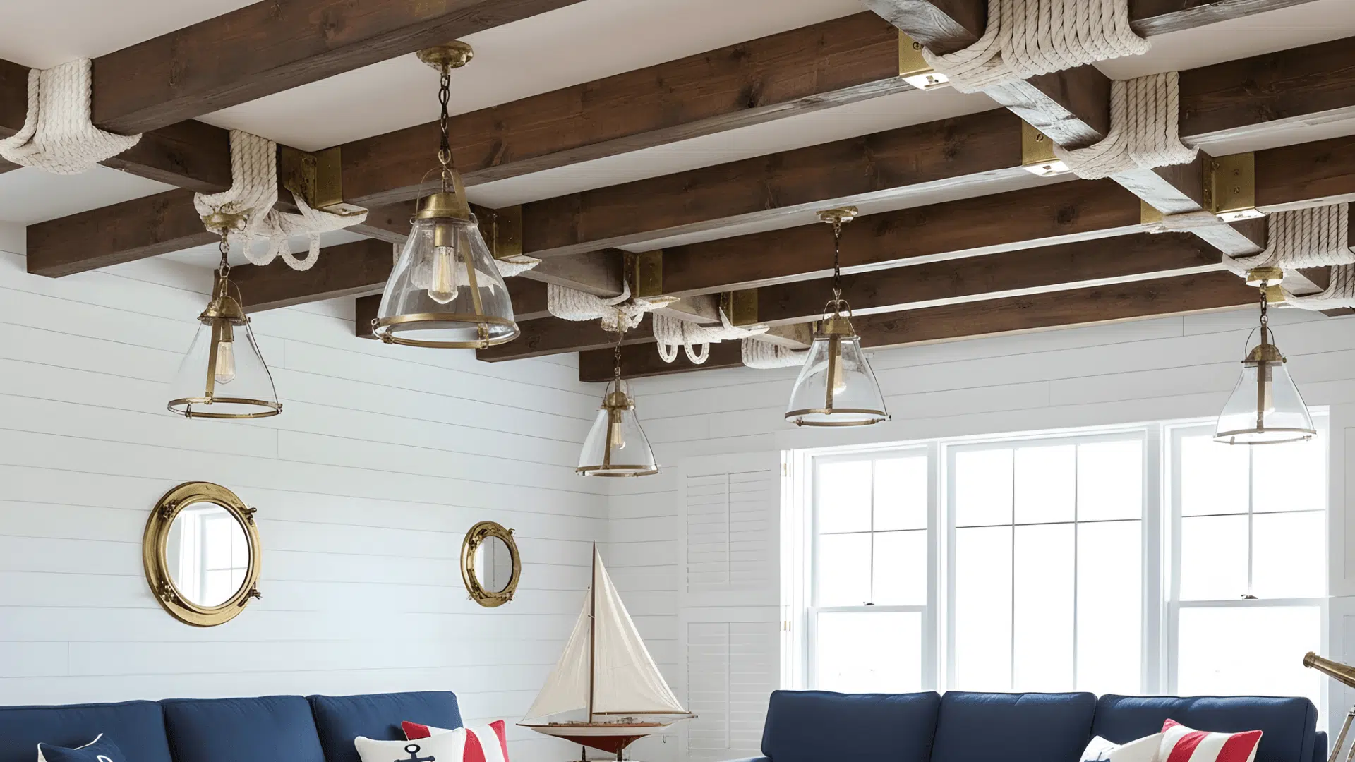 rope wrapped beam ends for nautical touches