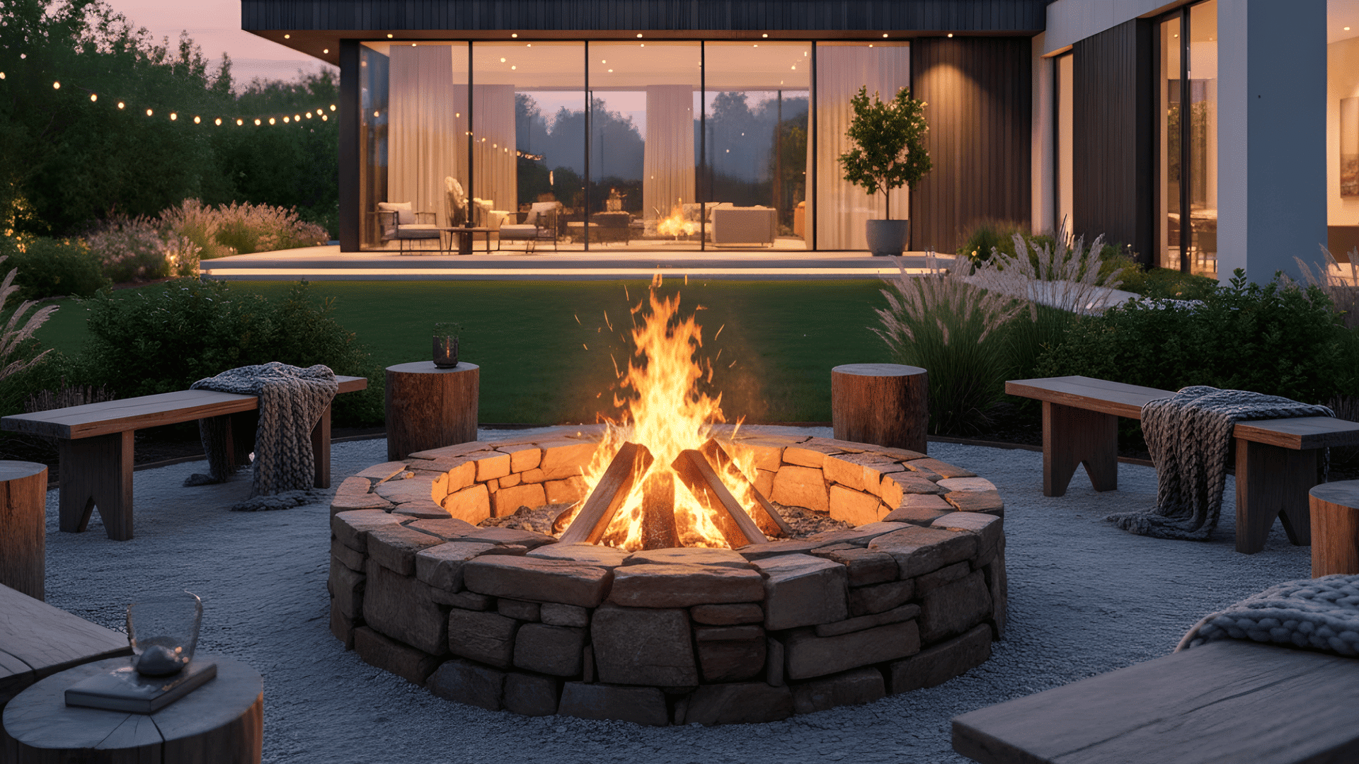 rustic stone corner fire pit low cost fire pit landscape design idea 1