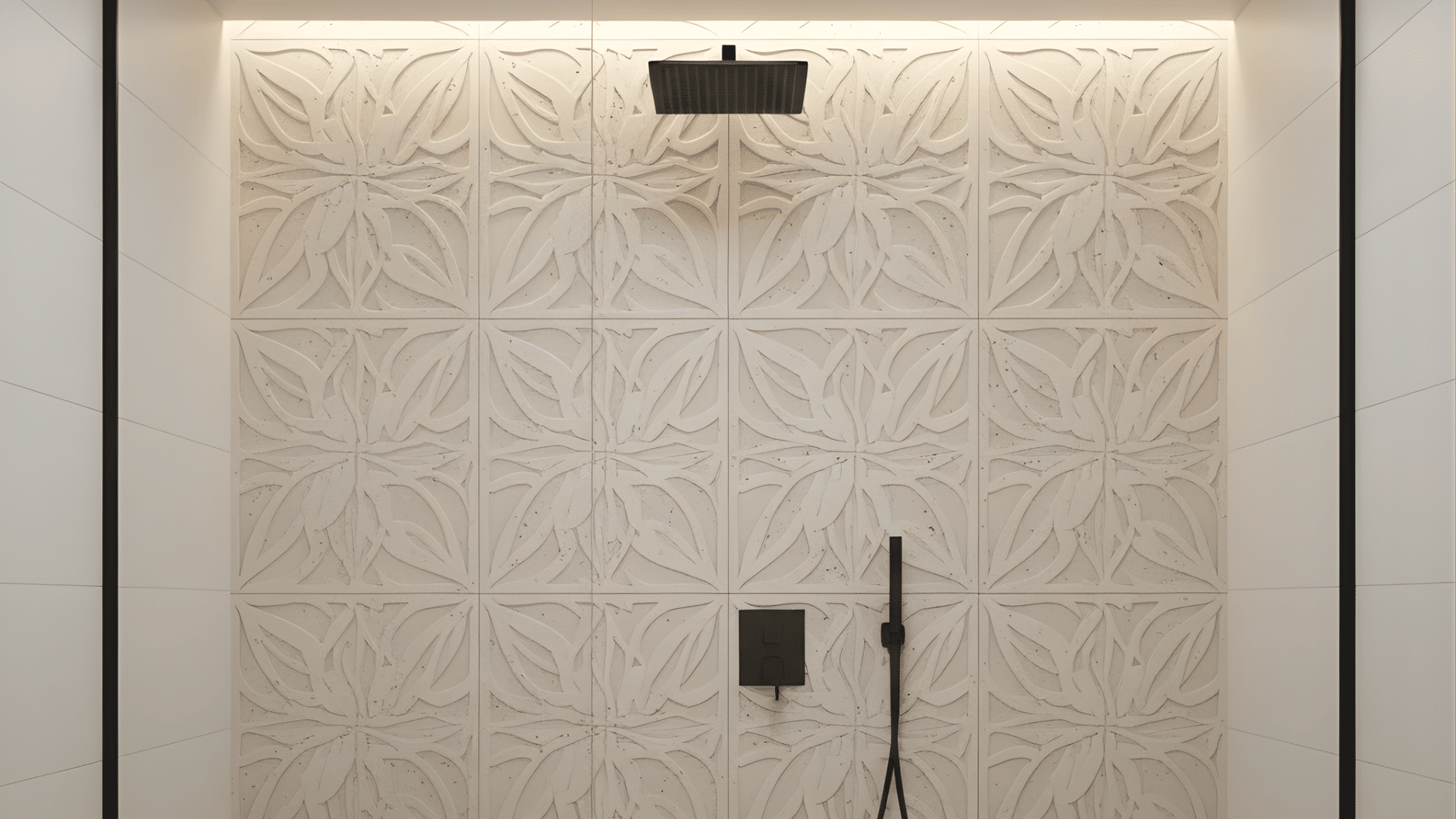 sculpted floral relief tile