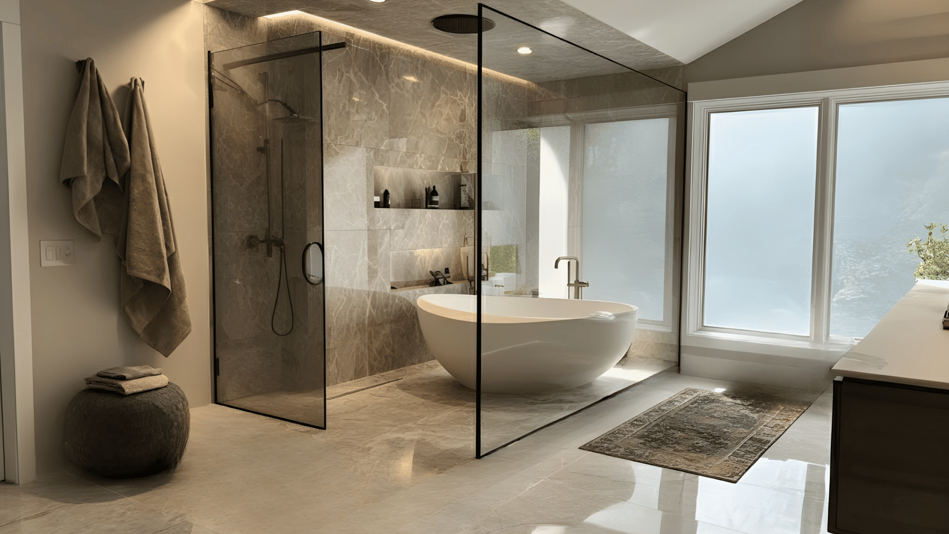 shower zone with a freestanding tub inside