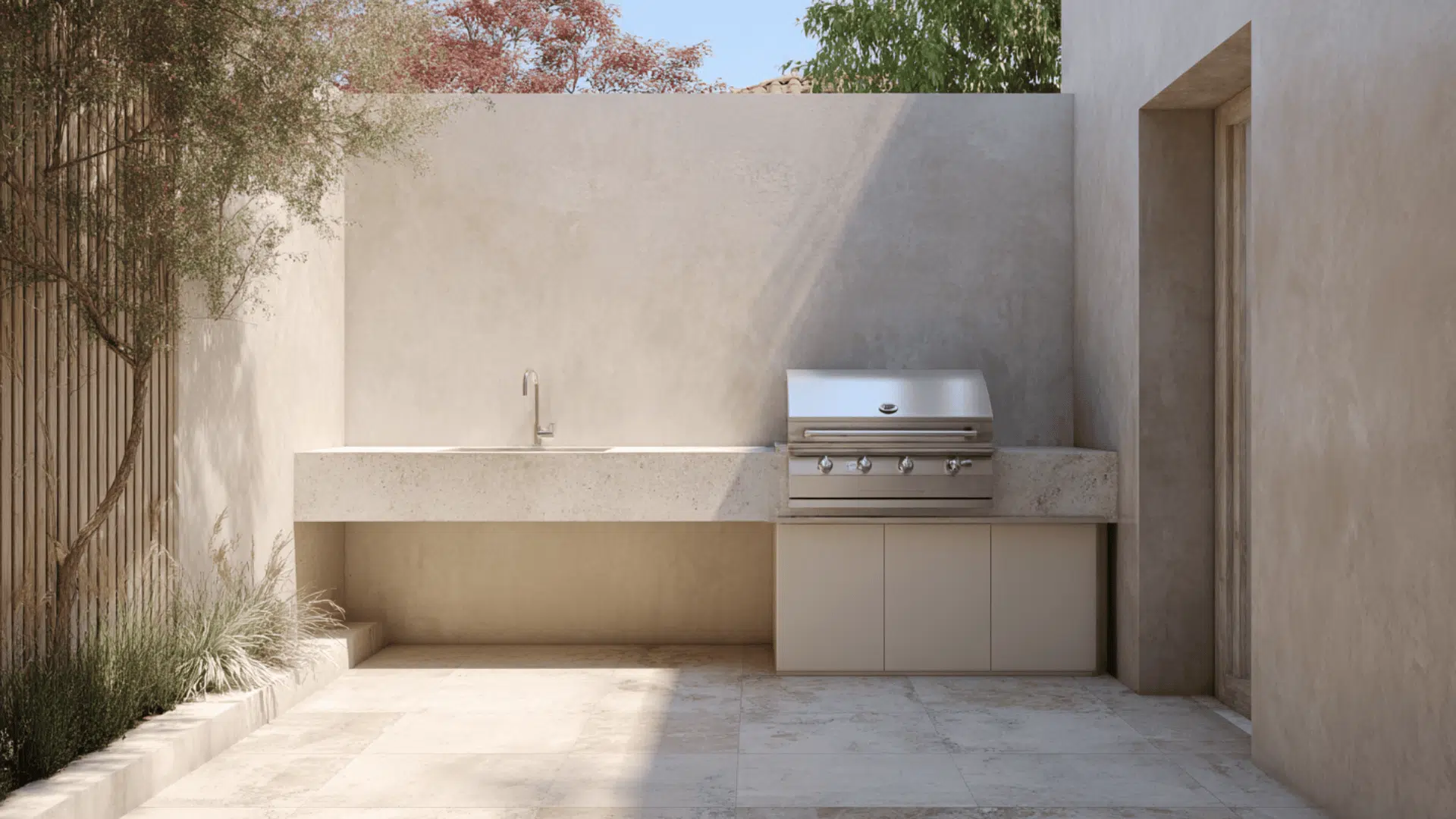simple straight run kitchen against a wall outdoor kitchen ideas