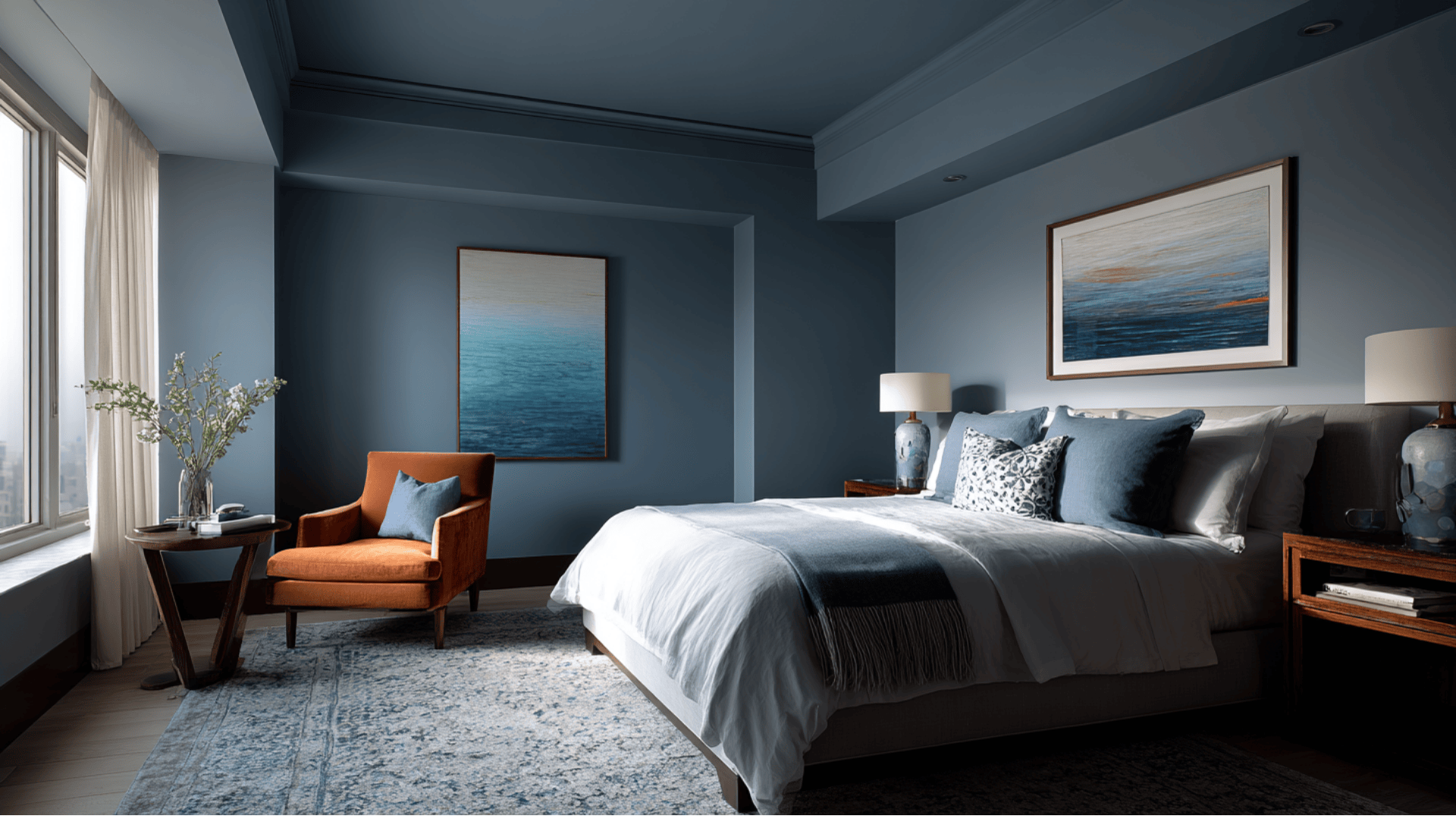 slate blue guest room