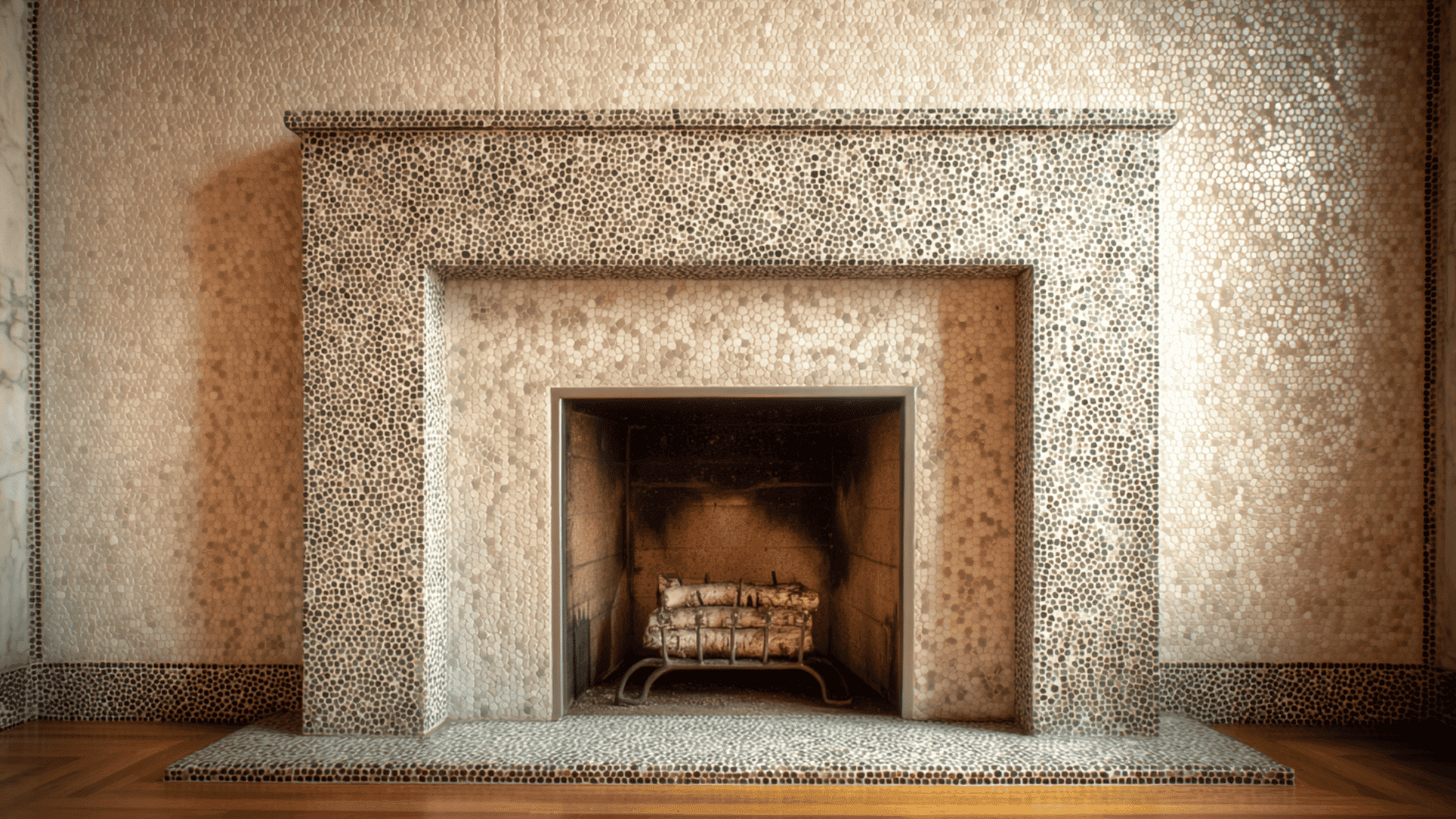 speckled ceramic fireplace tile