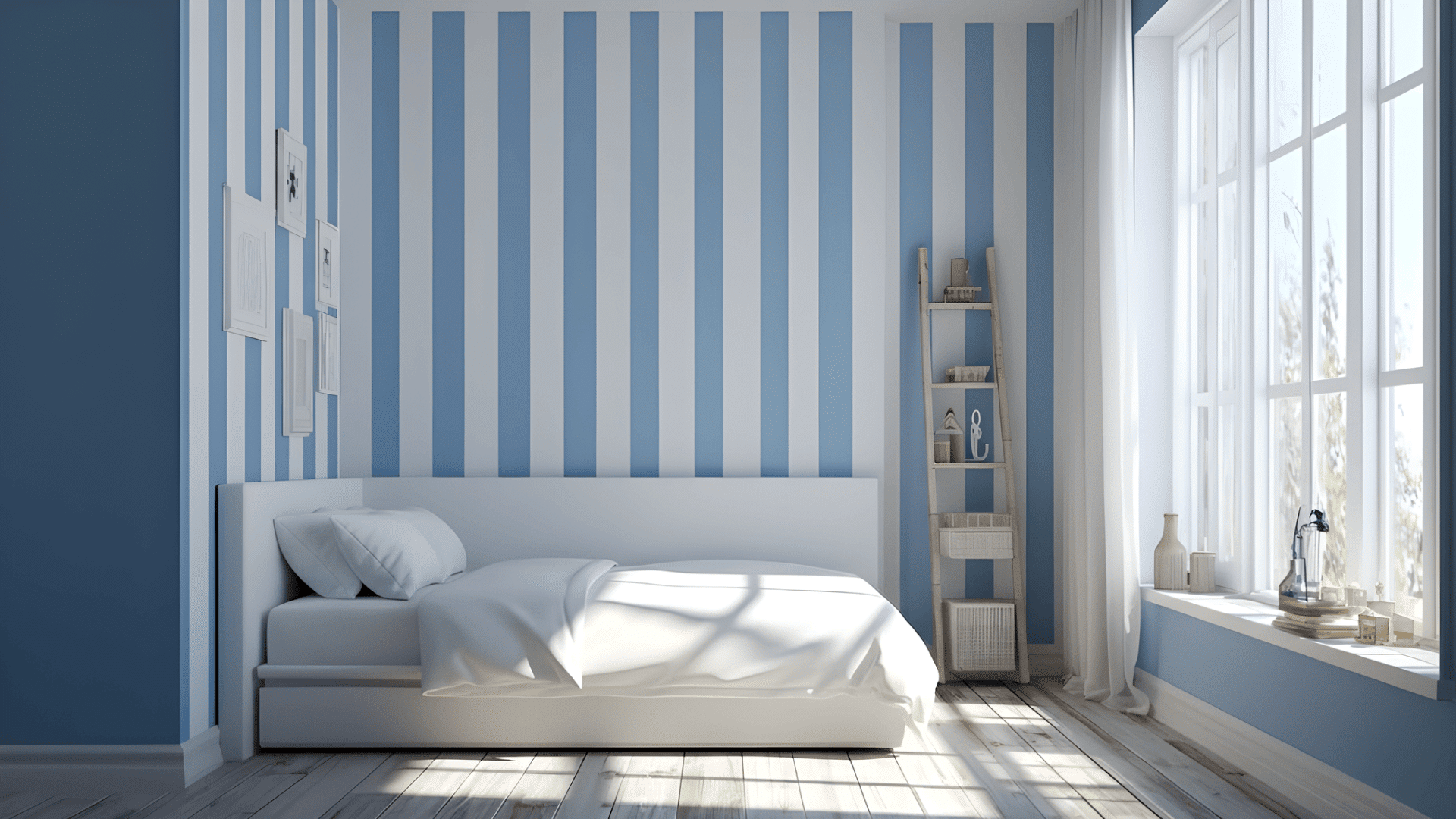 striped blue and white wall