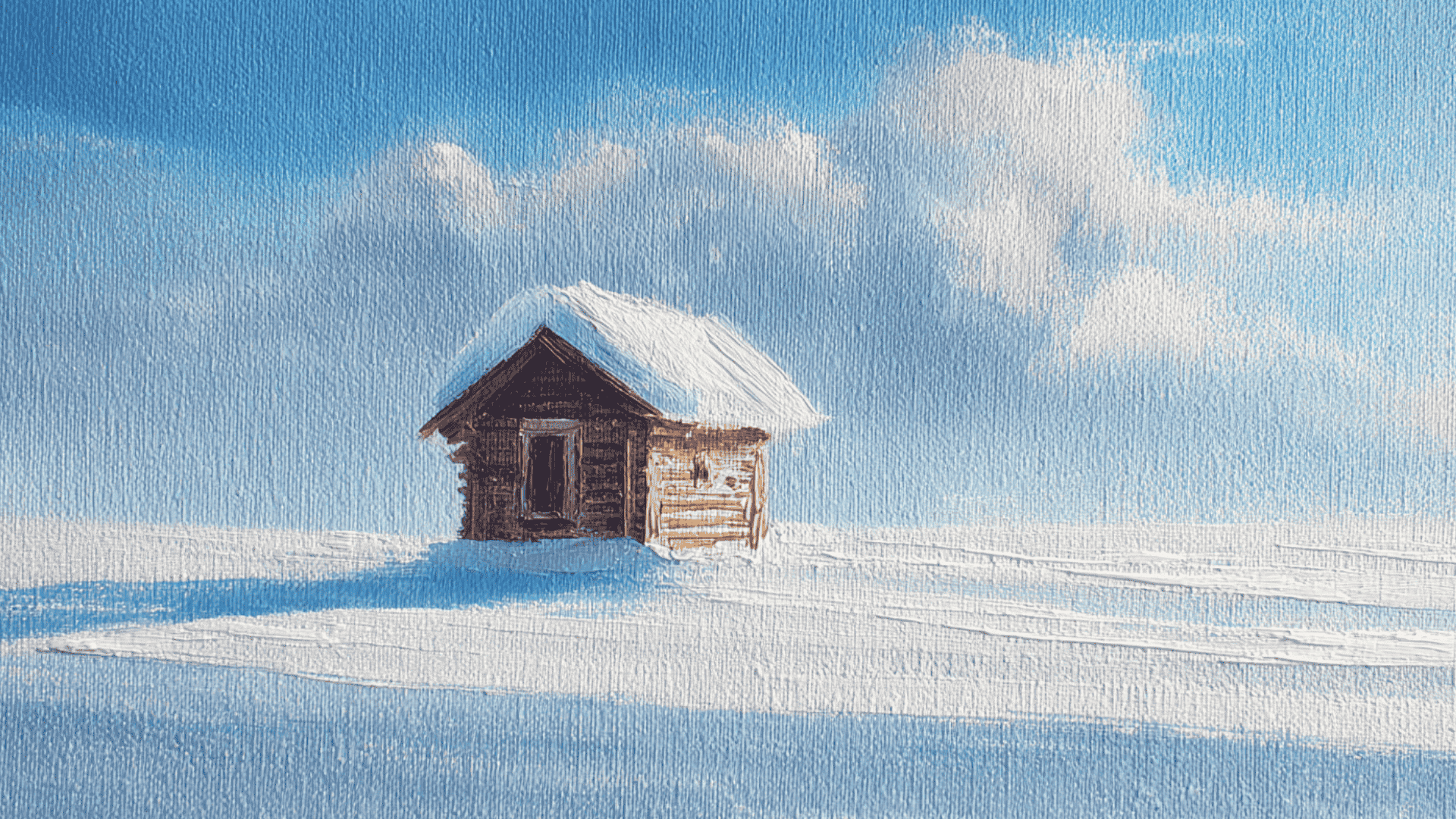 tiny snowy cabin