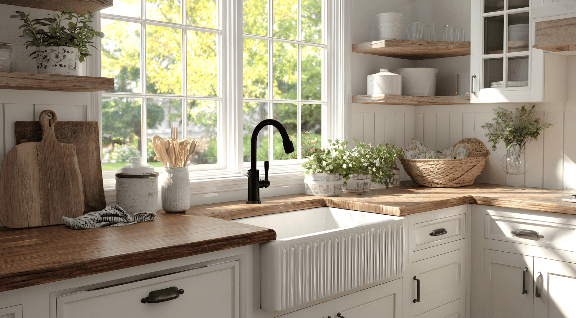 Farmhouse Sink with Wood Counters