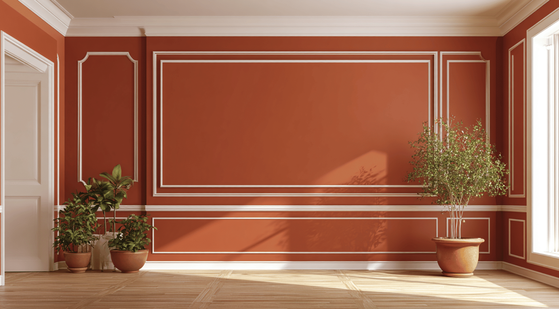 Terracotta Walls + Warm White Trim
