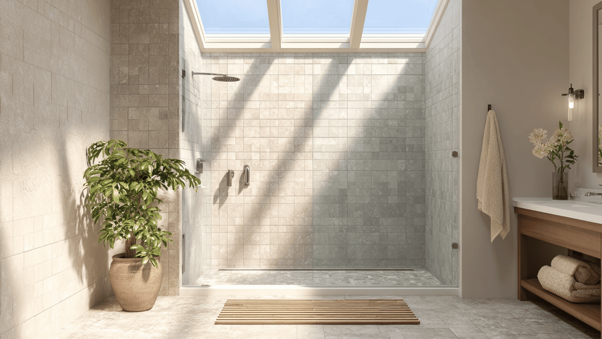 walk in shower with skylight doorless walk in shower idea