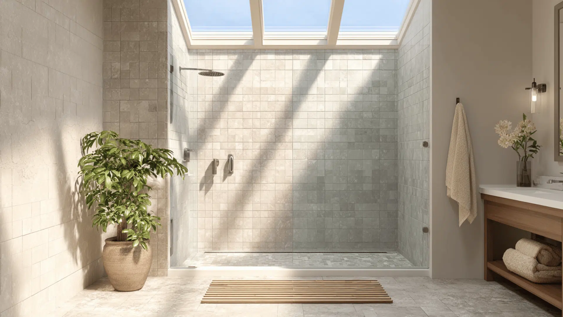 walk in shower with skylight doorless walk in shower idea