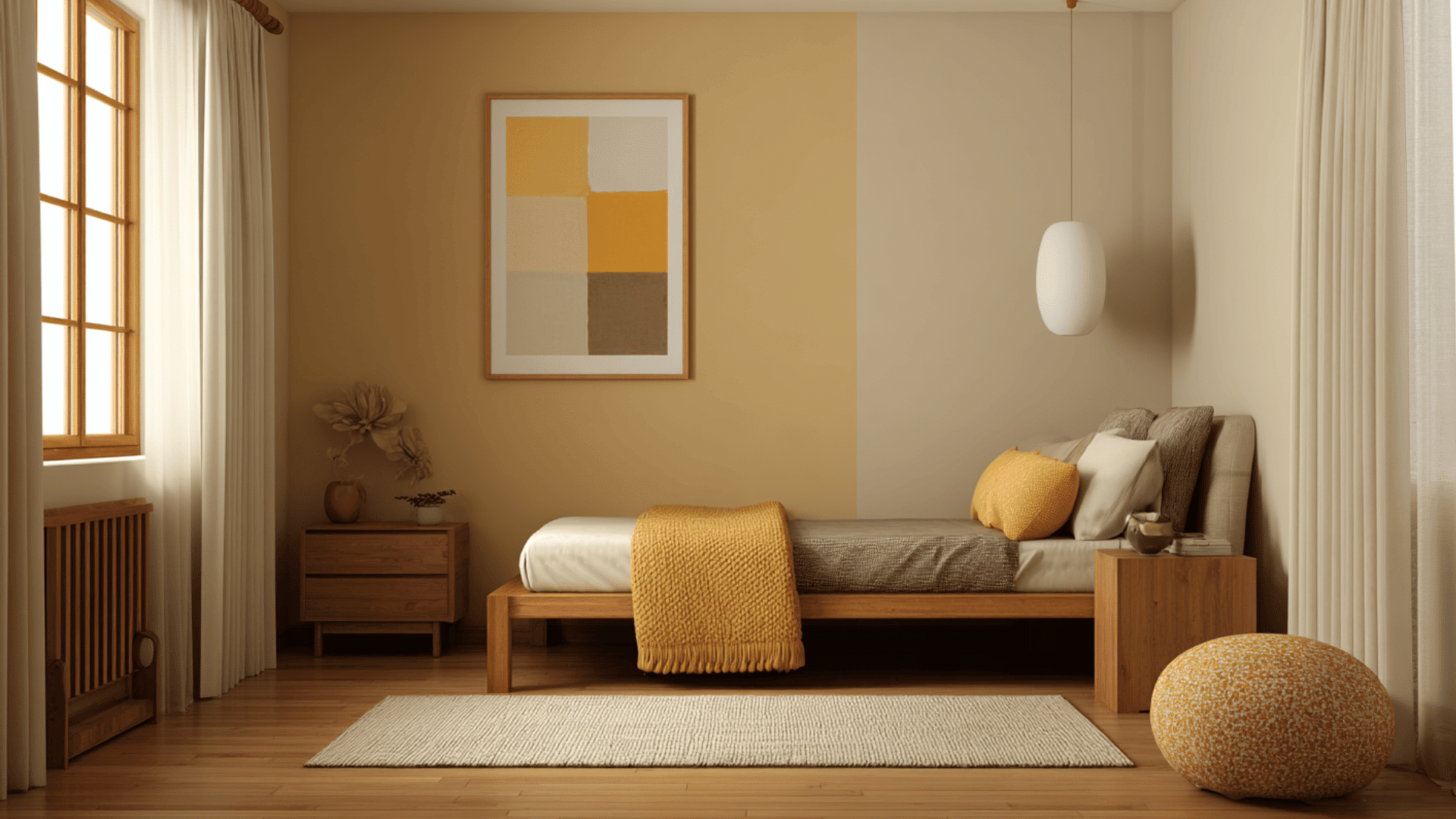 warm beige with mustard accents