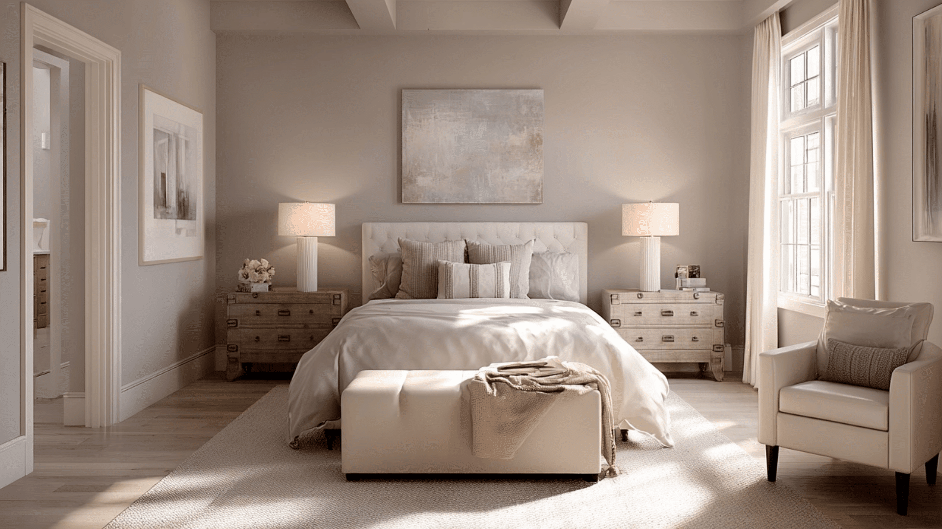 warm greige bedroom