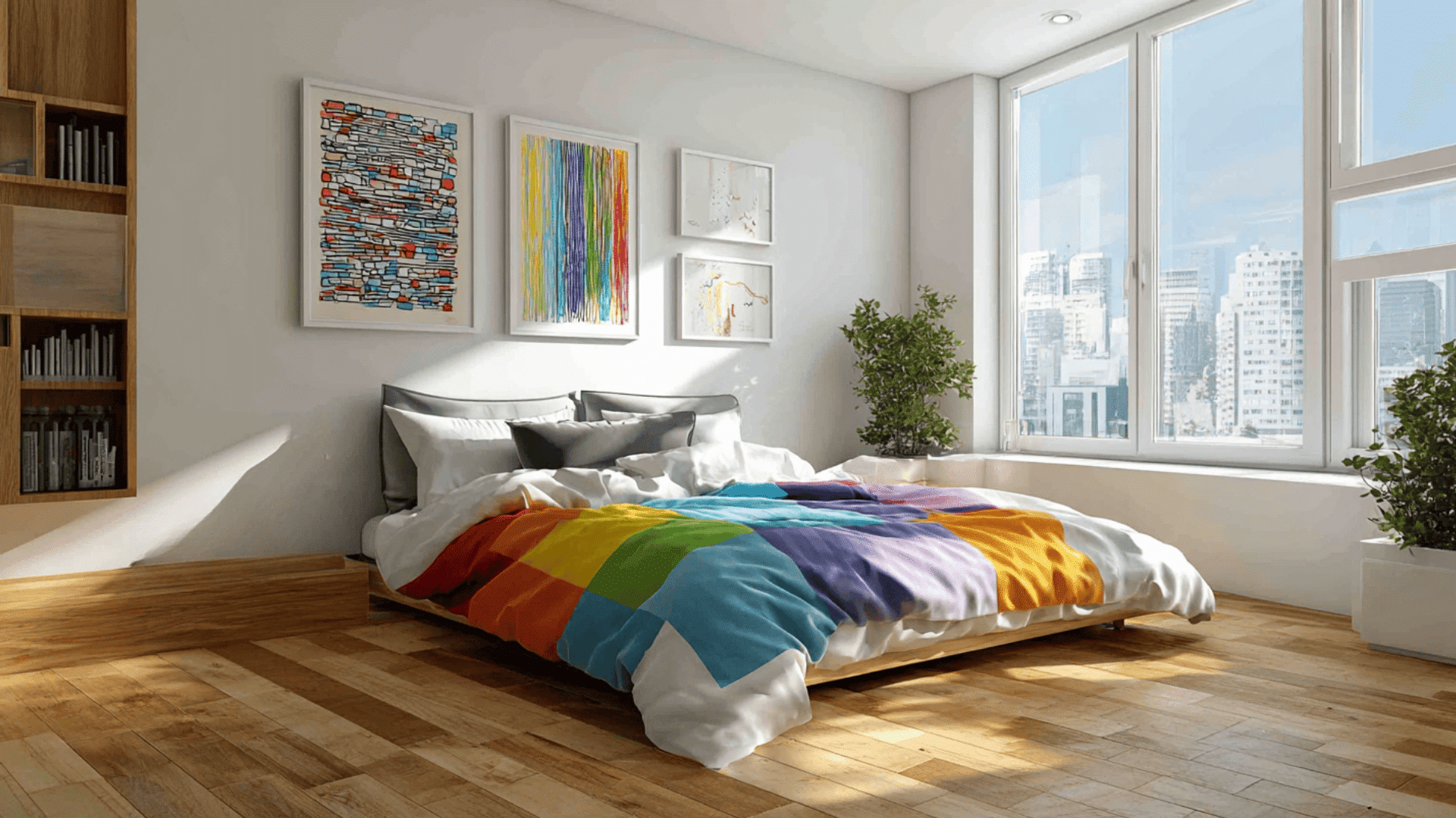 white walls with colorful decor