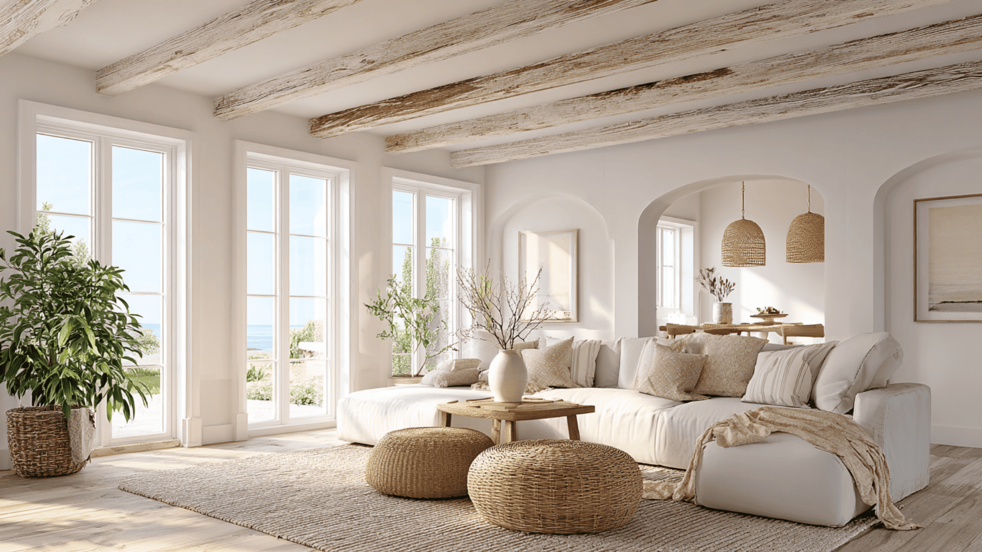 whitewashed driftwood beams