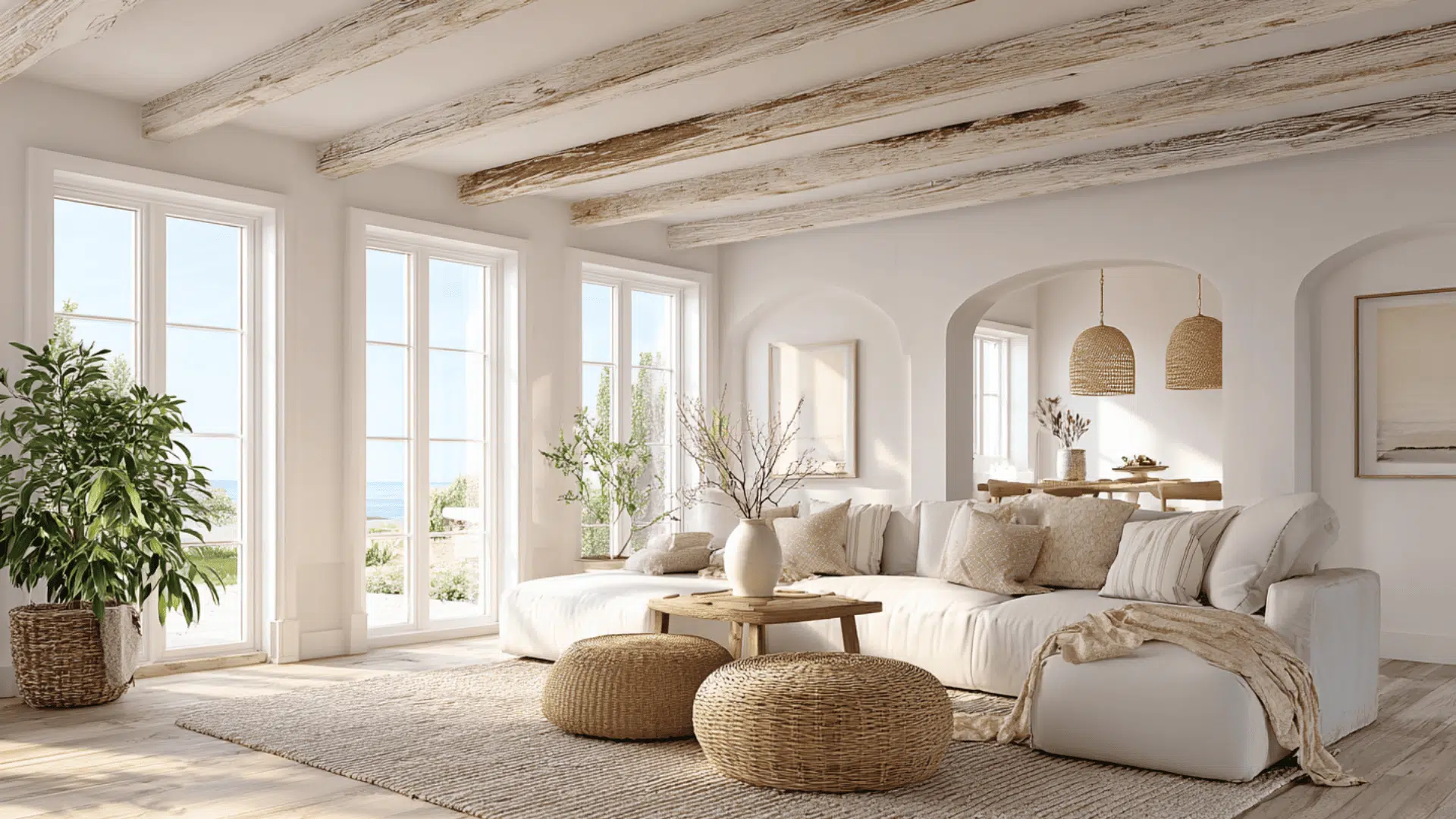 whitewashed driftwood beams