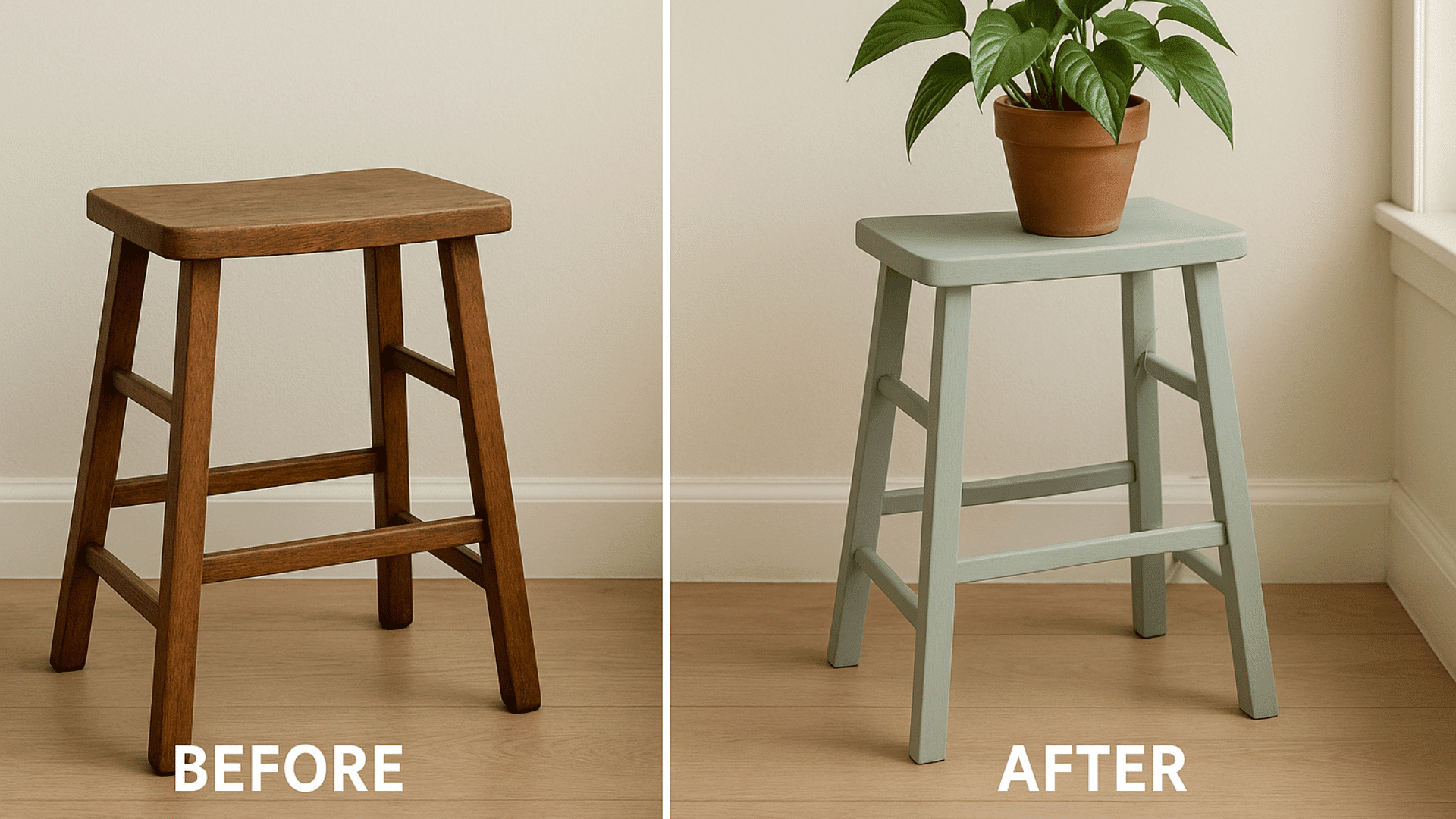 wooden stool turned plant stand