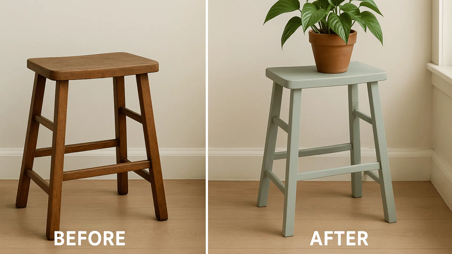 wooden stool turned plant stand