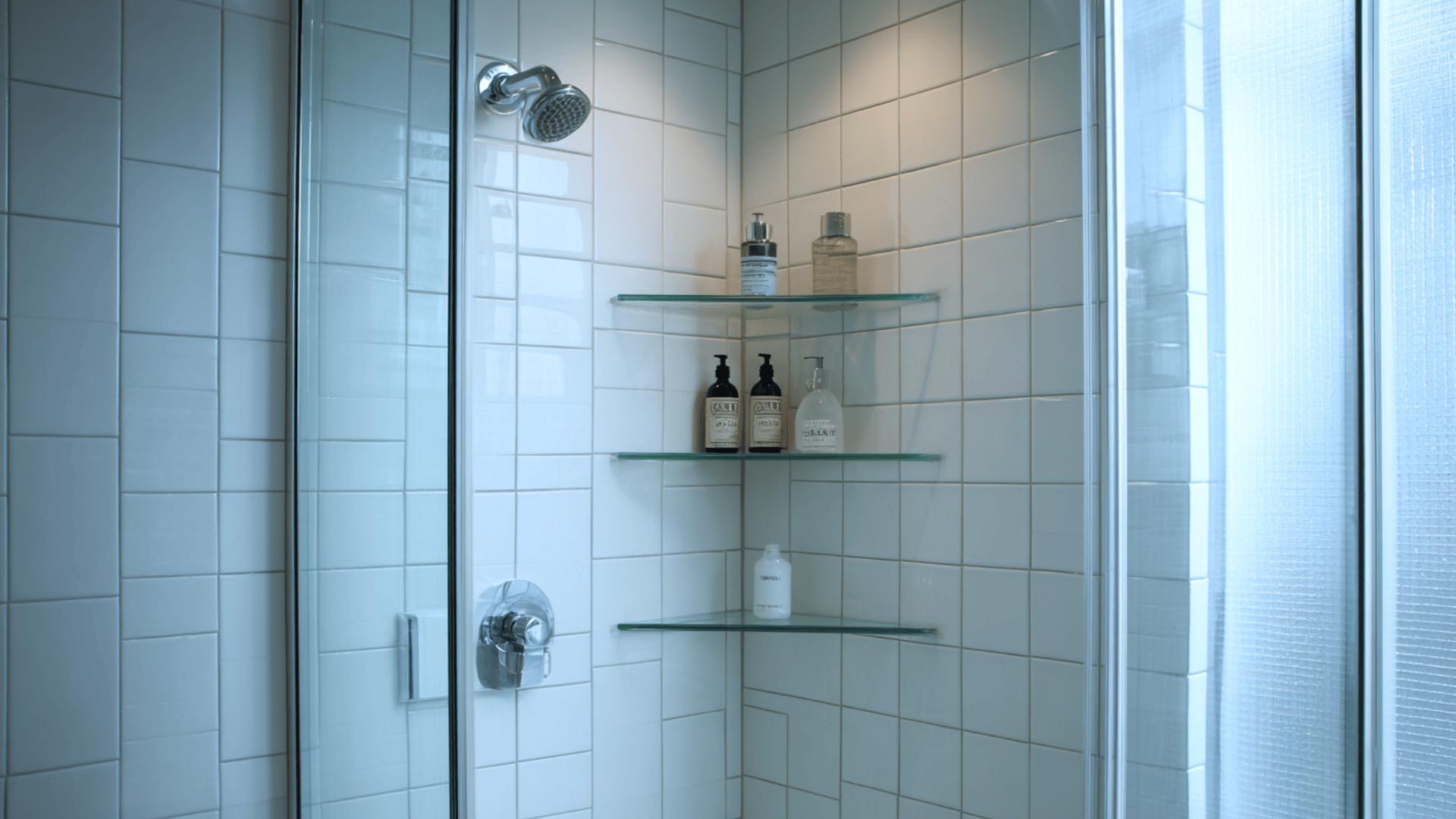 clear shower shelves
