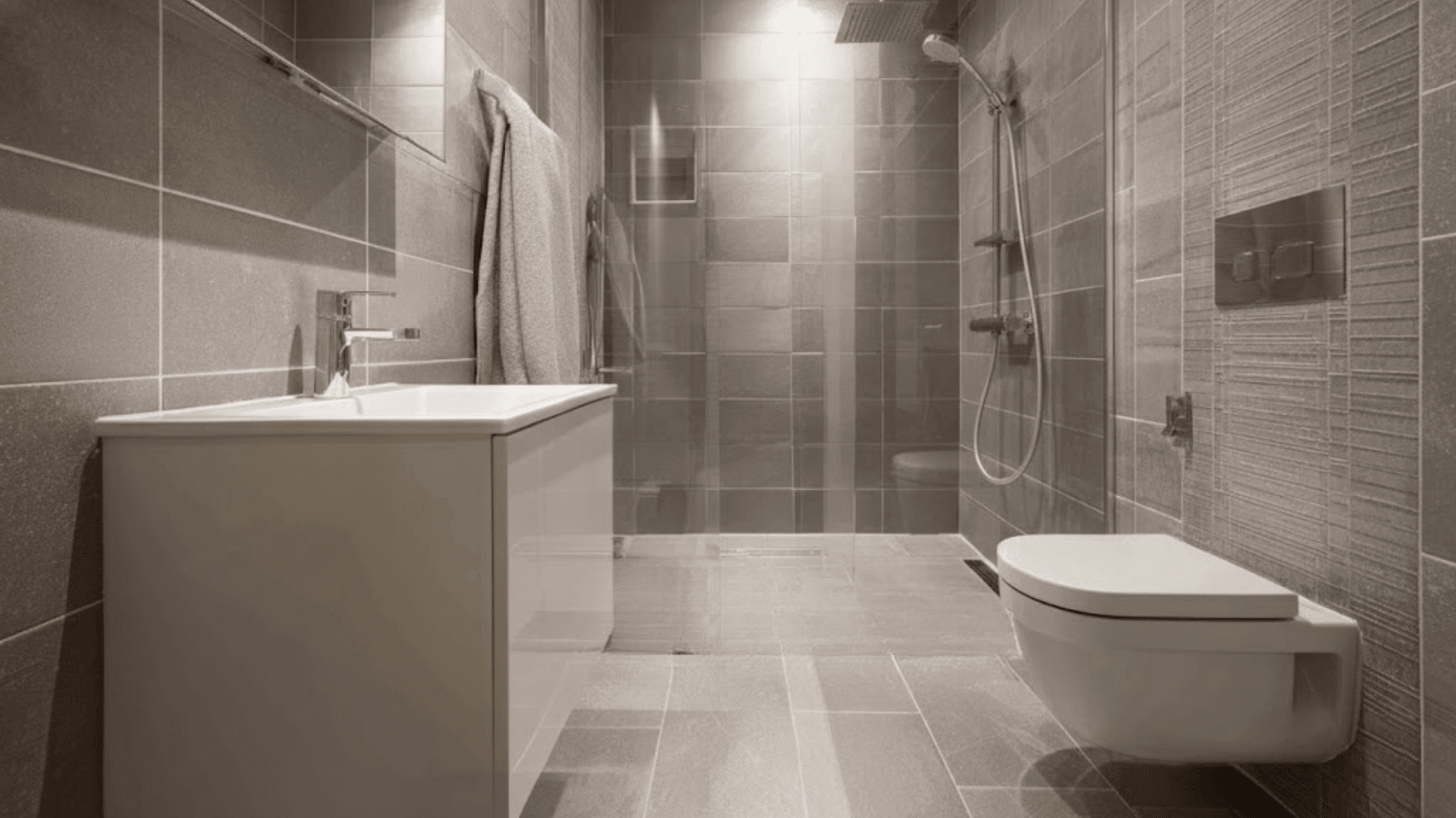 continuous floor tile into shower