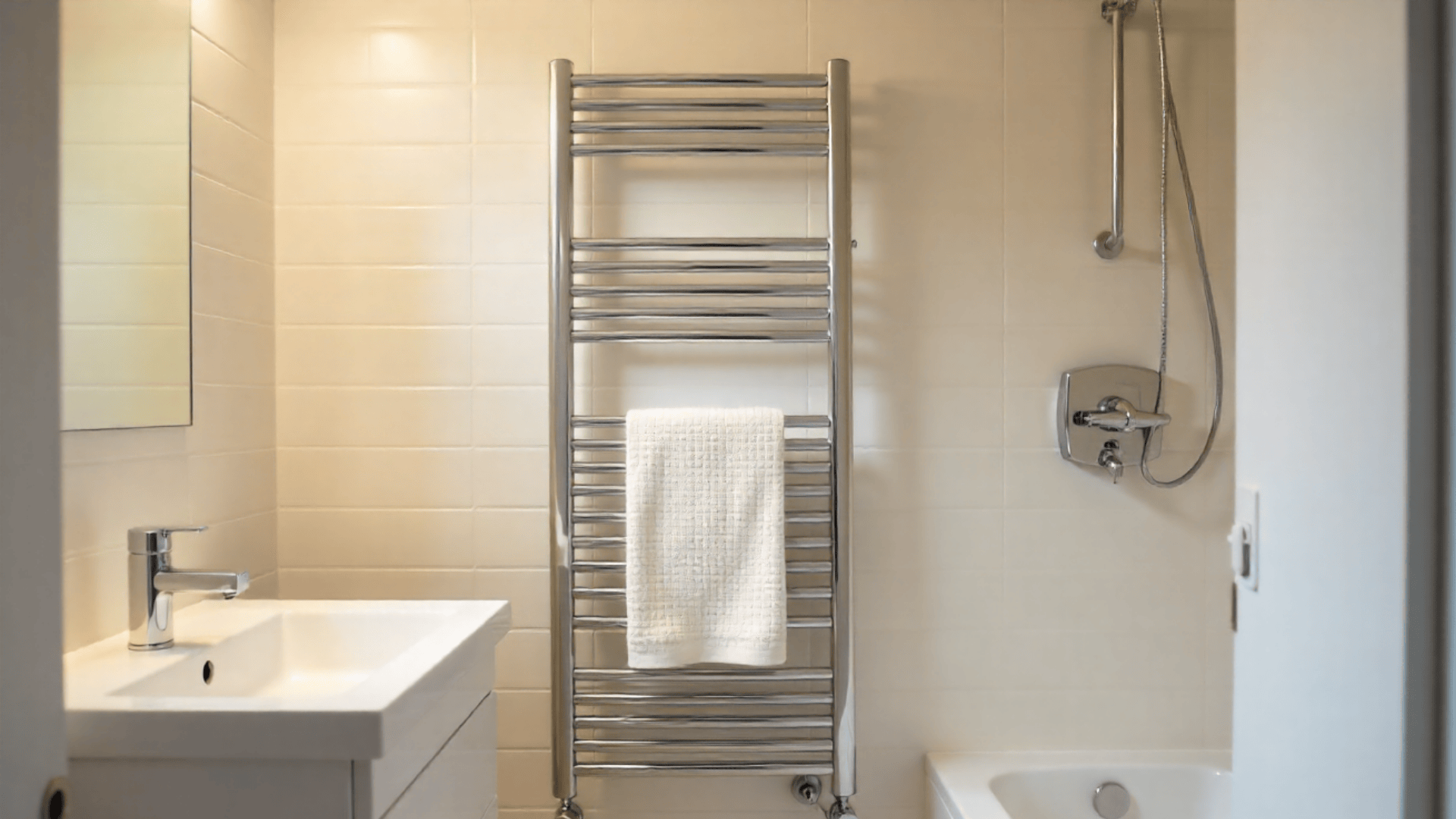 heated towel rail on narrow wall