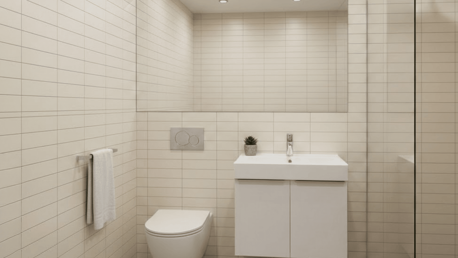 horizontal tiles to widen the room