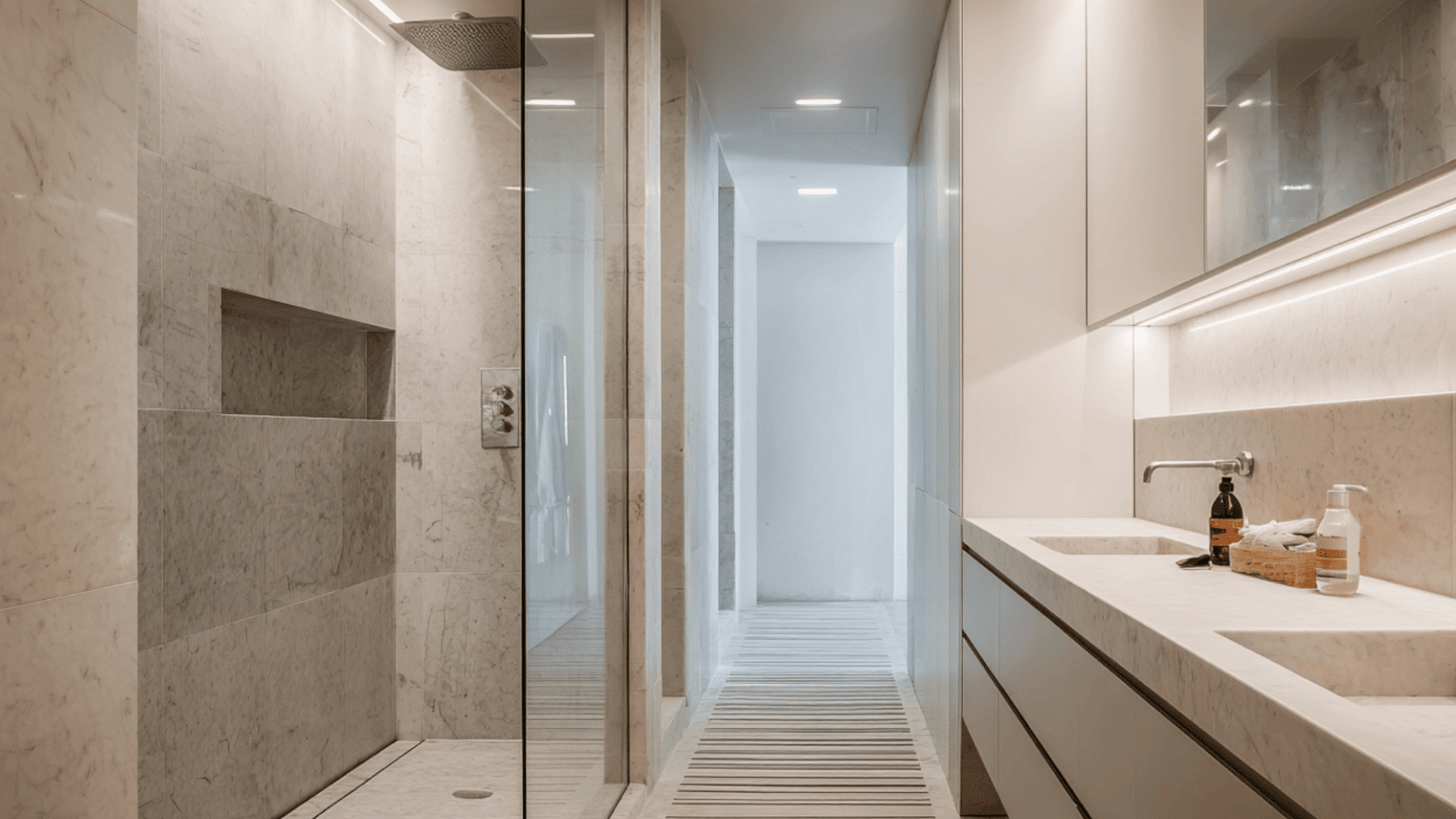 linear shower against one wall