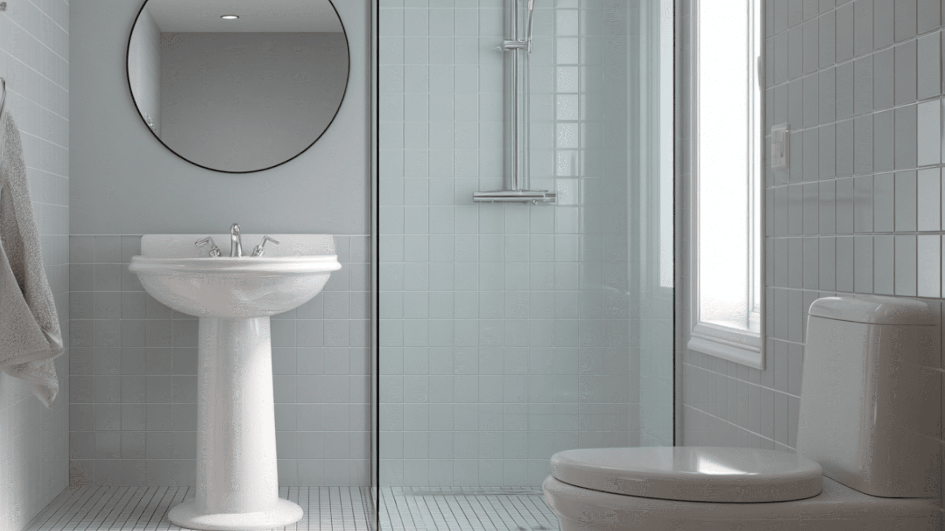 pedestal sink near shower