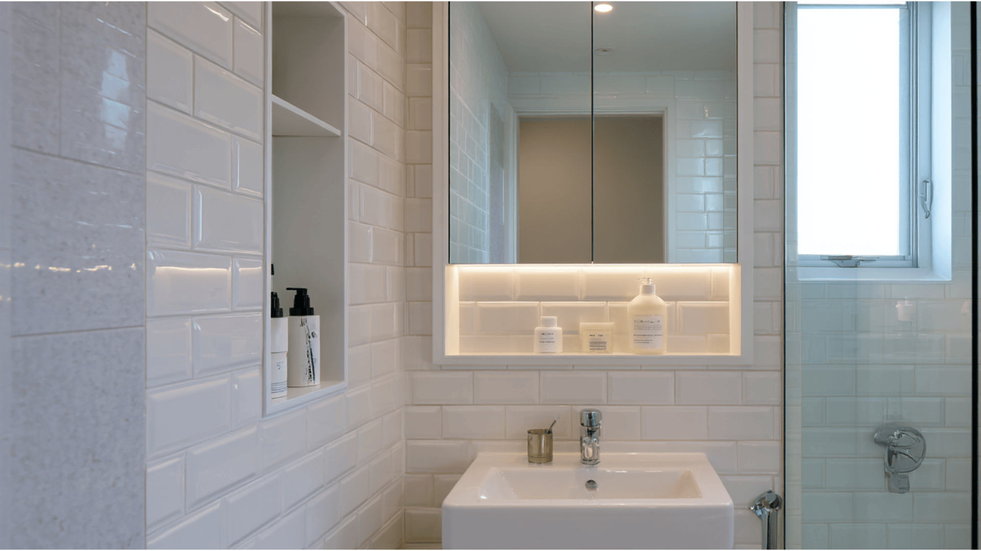 recessed medicine cabinet above sink