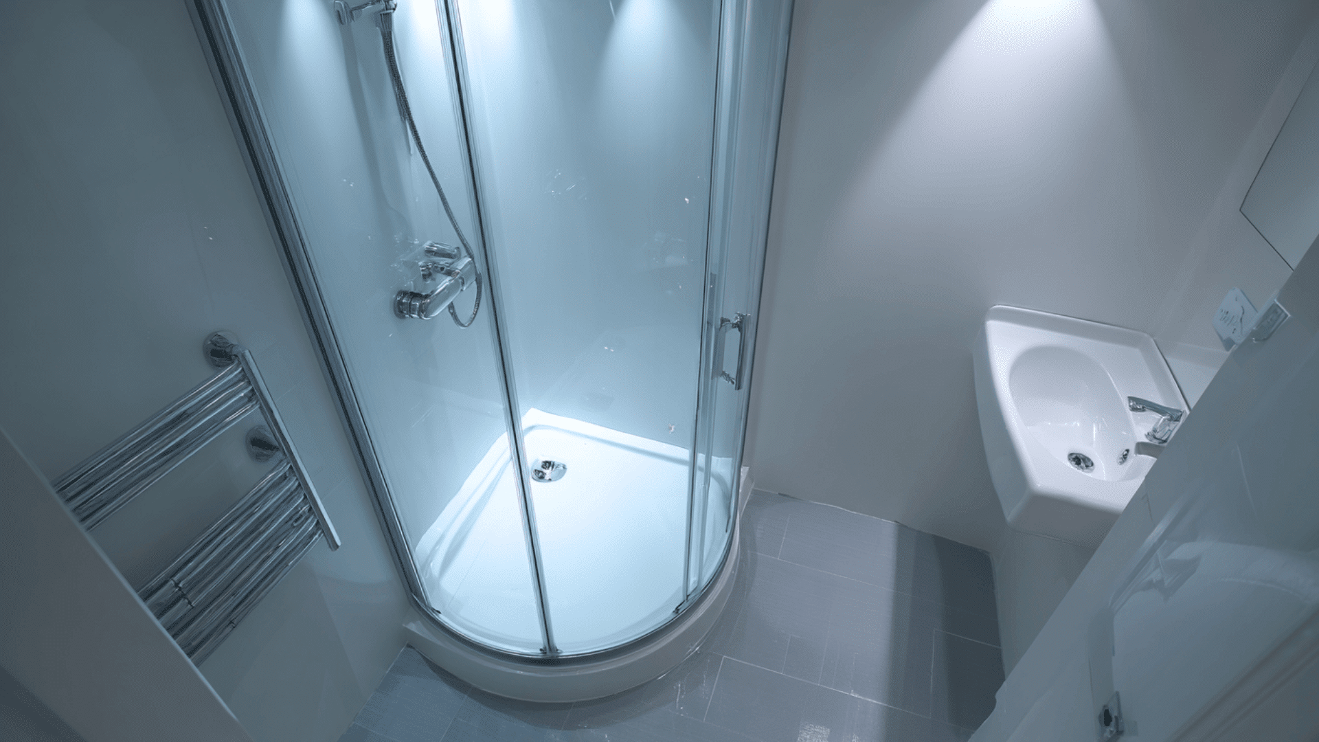 space saving quadrant shower base
