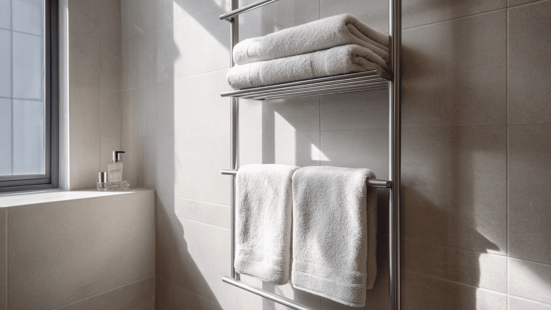 vertical towel rack on empty wall