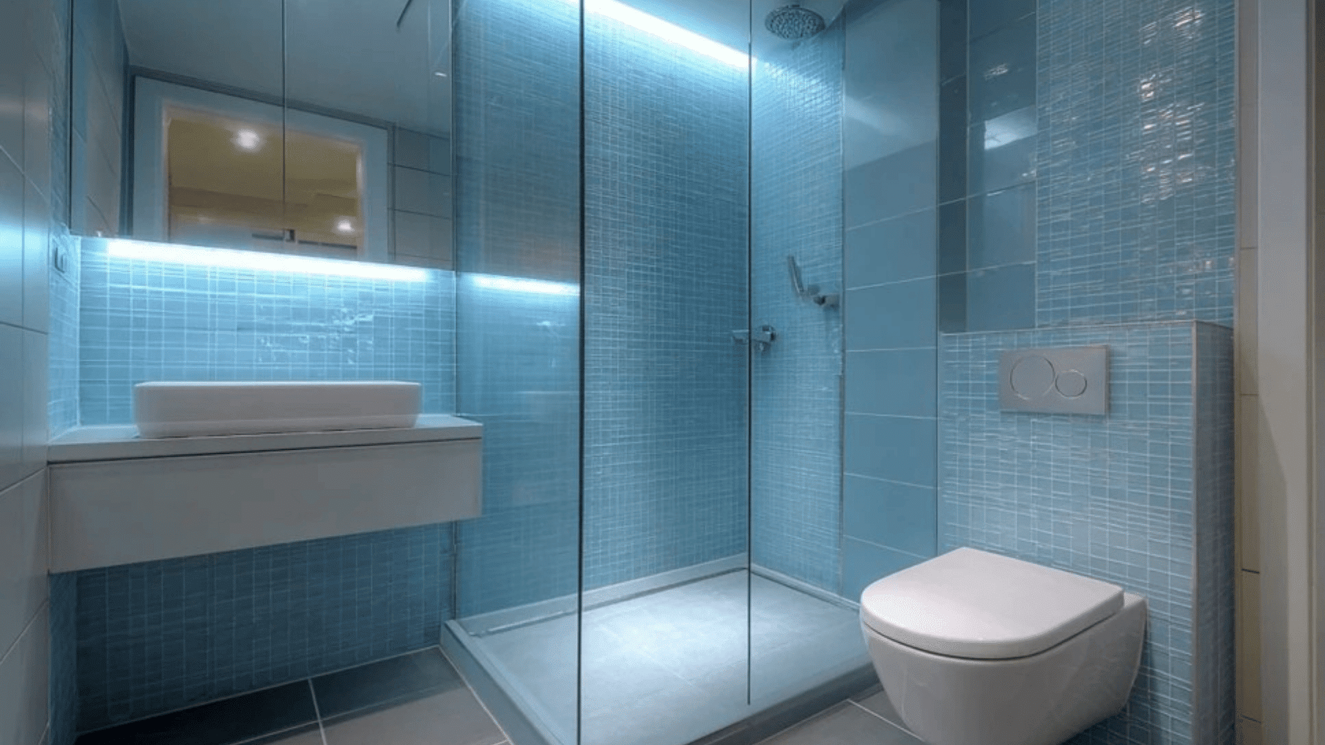 wall hung toilet next to shower