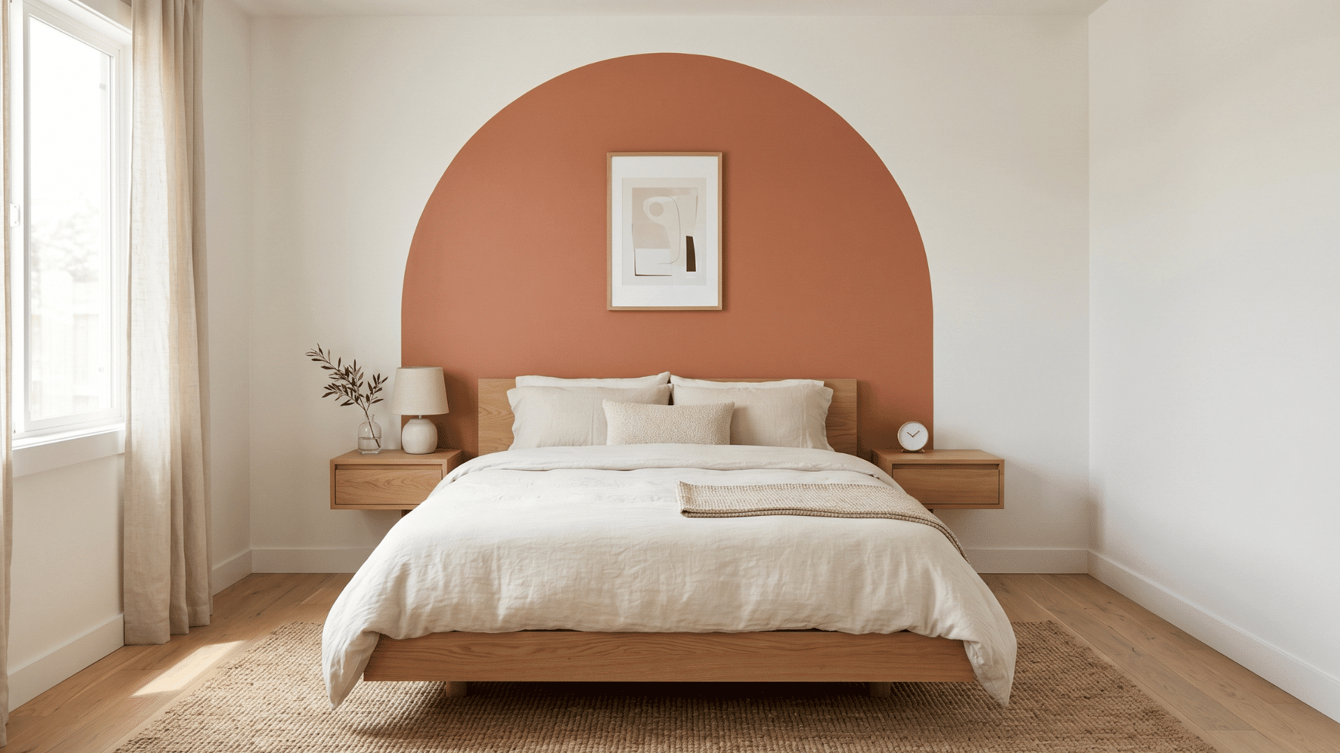 painted arch accent wall in warm neutral tones with minimal decor setup