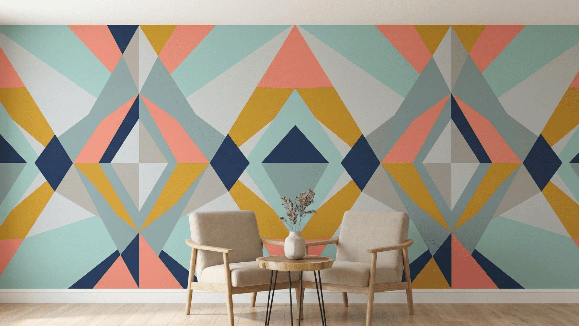 wall with geometric paint finish