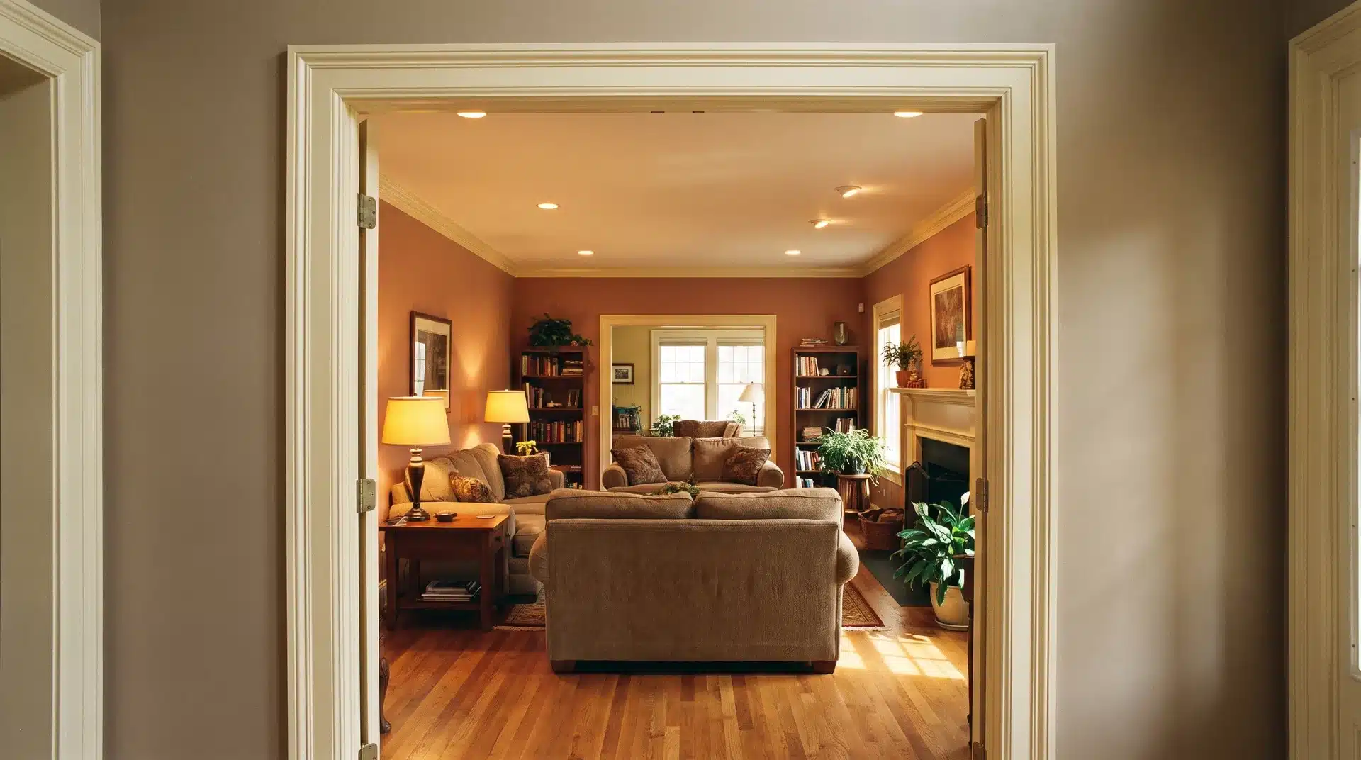 Hallway and living room in matching tones