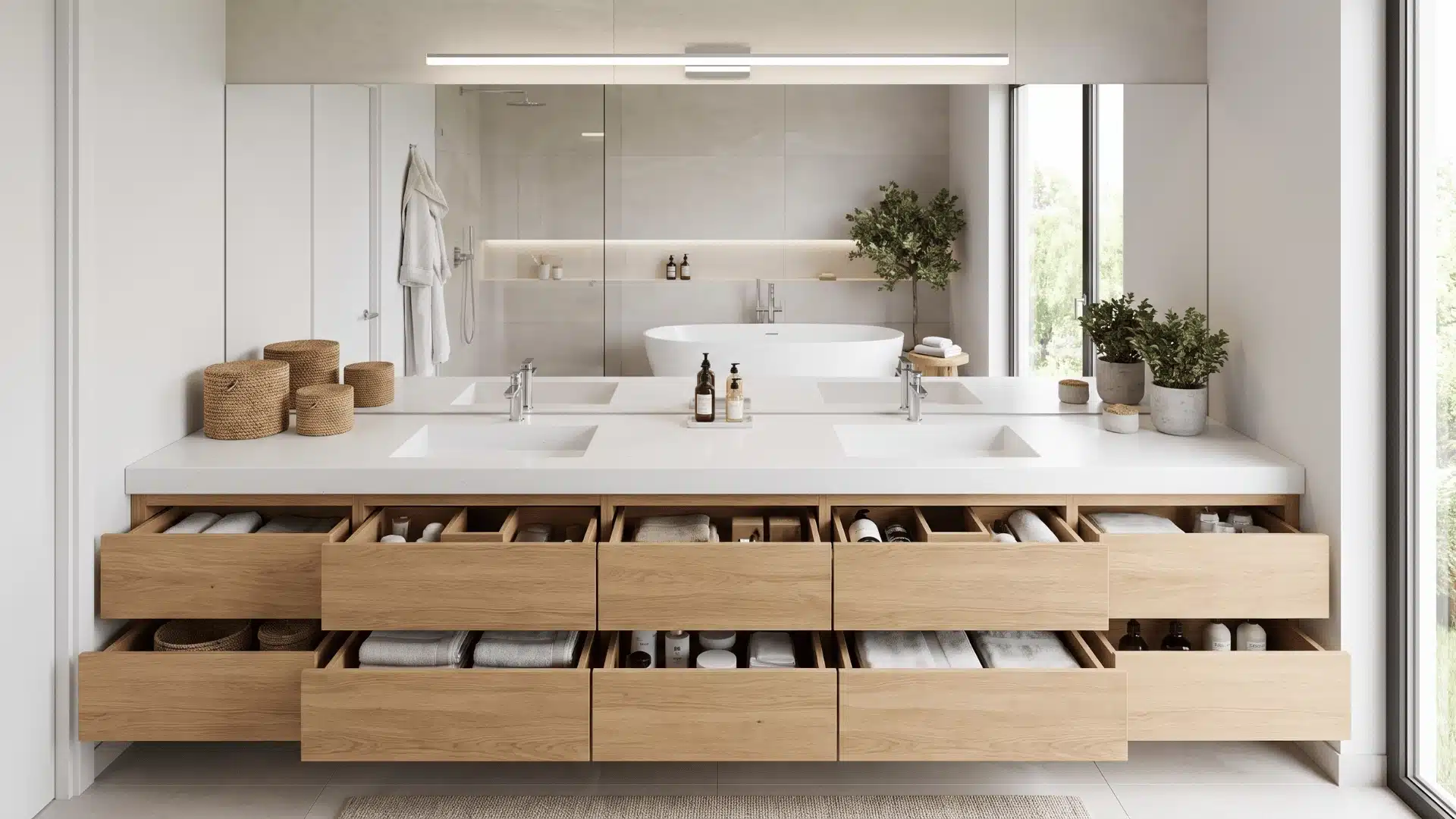 Double sink bathroom vanity for shared daily use