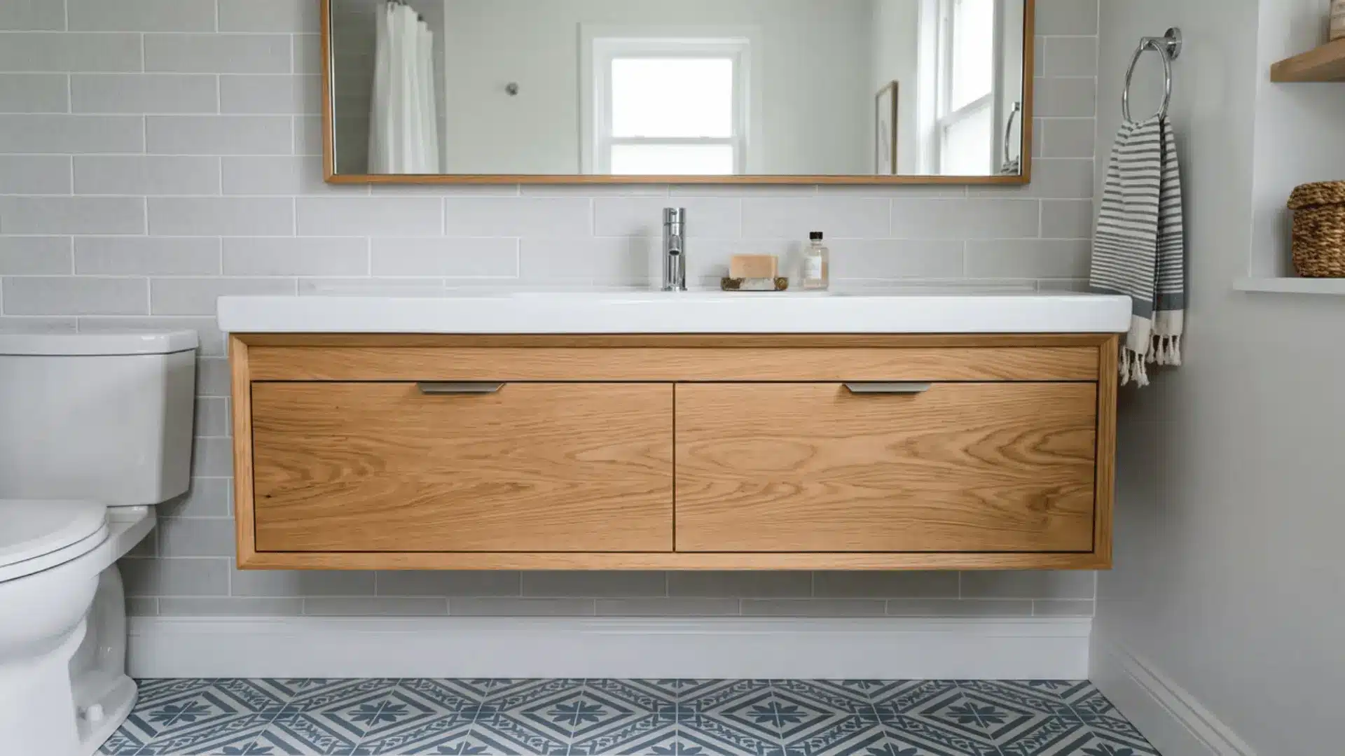 Floating bathroom vanity with open floor space underneath
