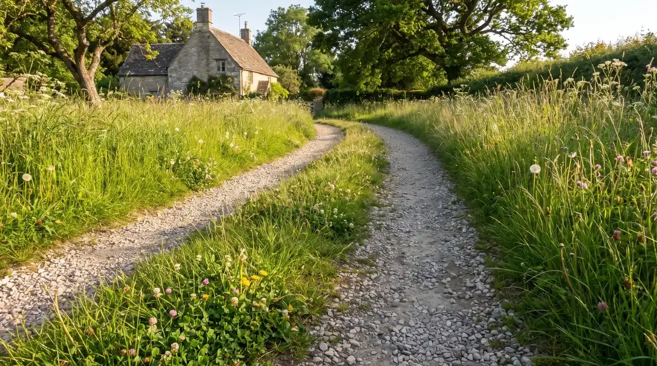 gravel driveway with grass borders