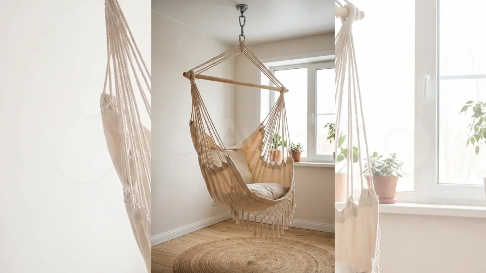 hanging hammock chair suspended in a room corner