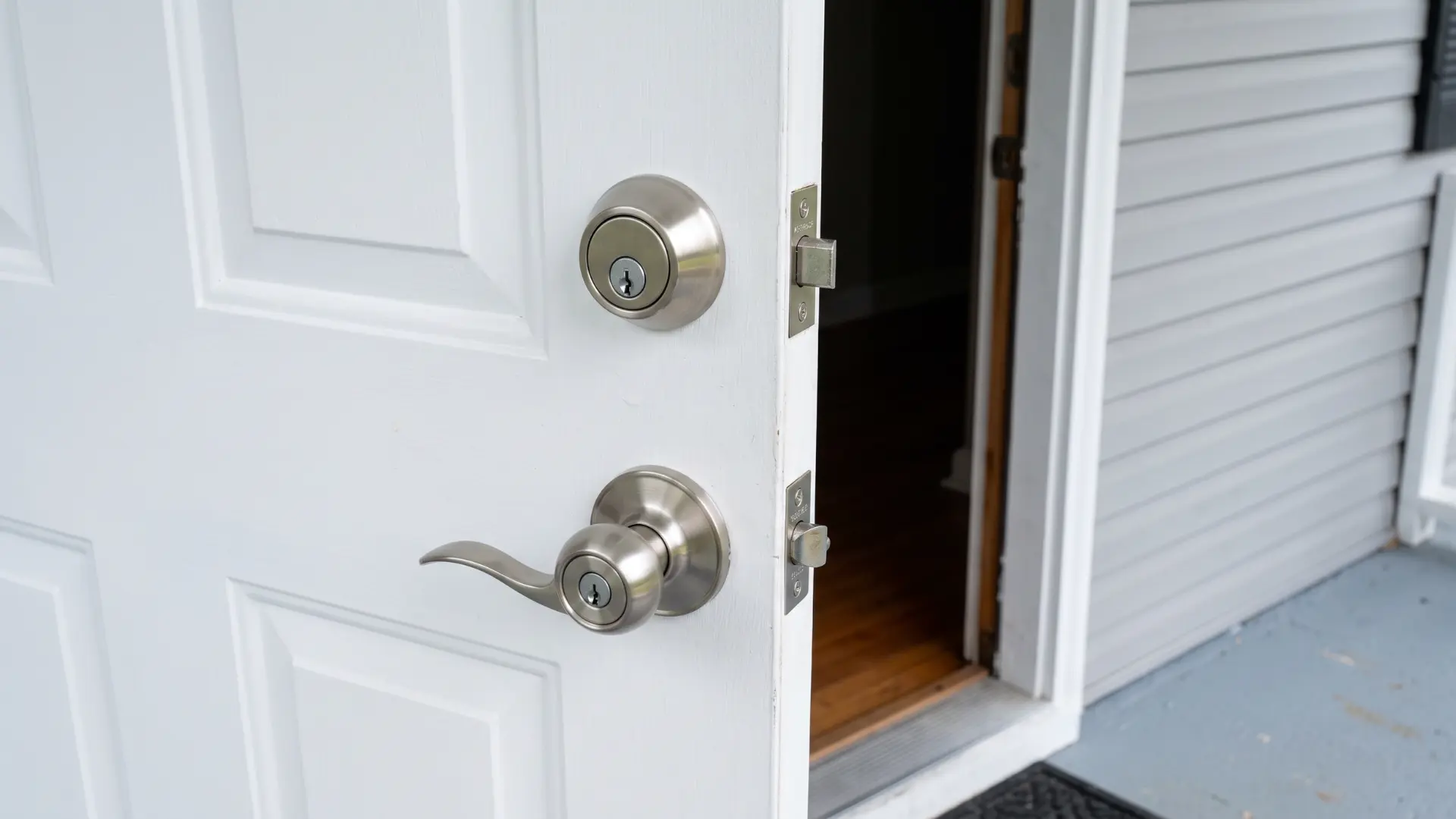 Door with a newly installed lock after replacement