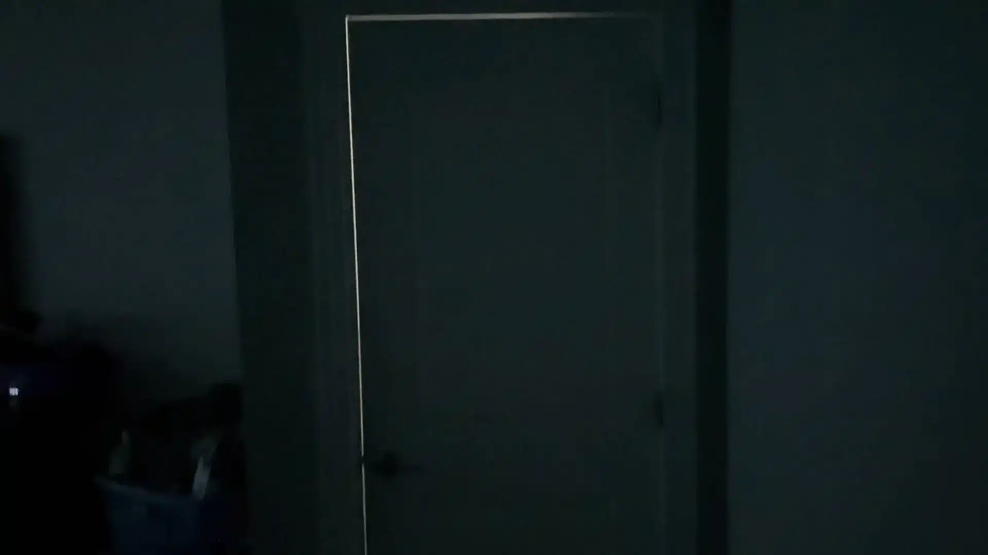 Light shining through the gaps around a closed interior door in a dark room