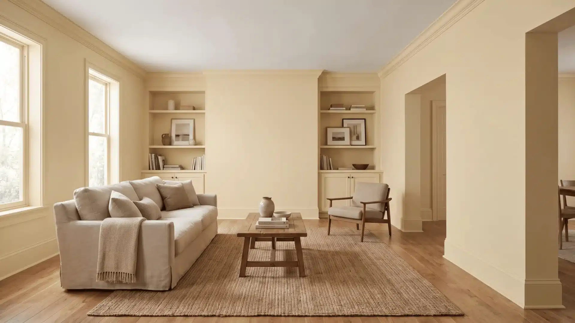 Room with matching Navajo White walls and trim