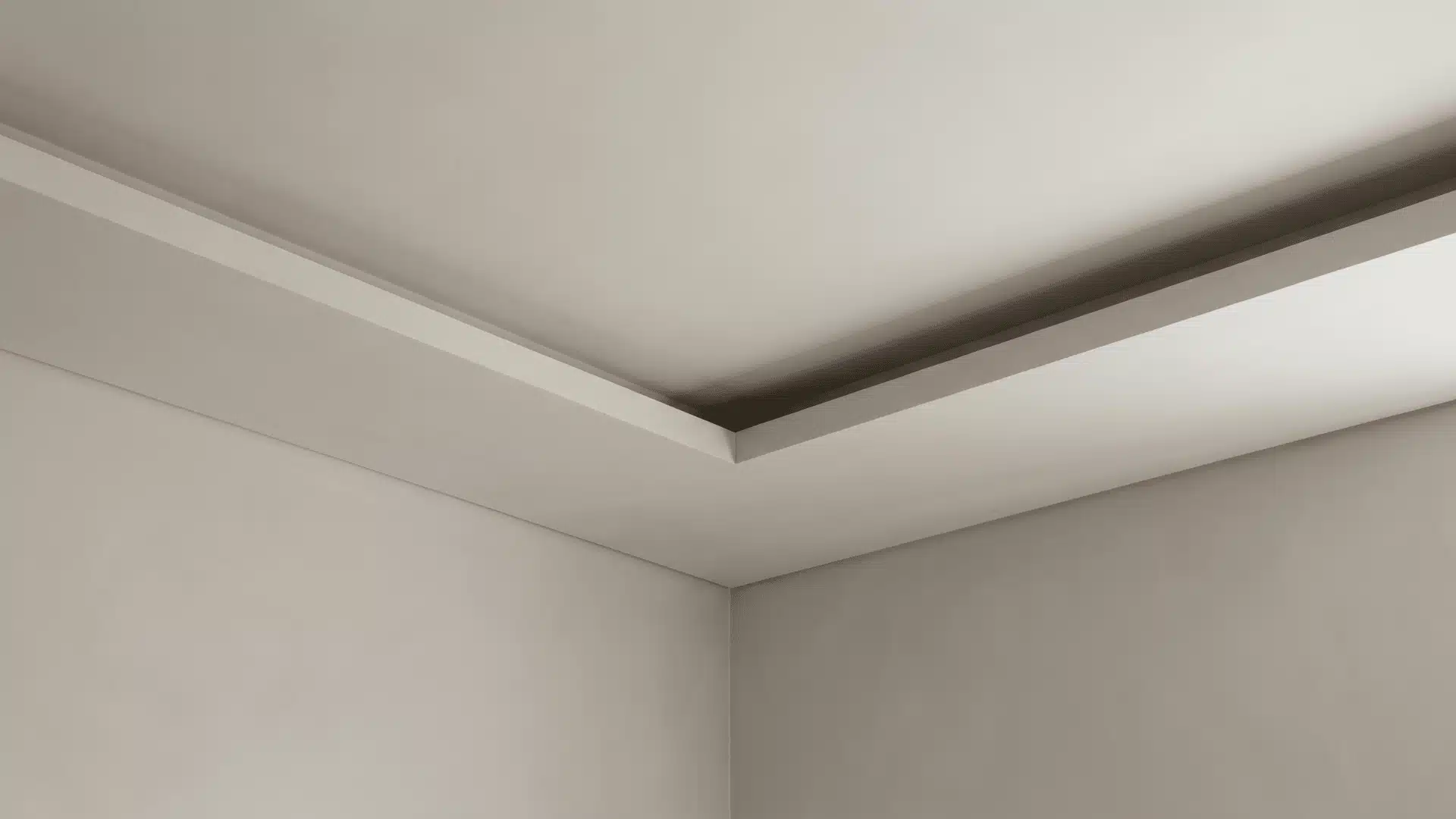 Shadow gap tray ceiling creating a floating ceiling effect through a thin recessed edge line.