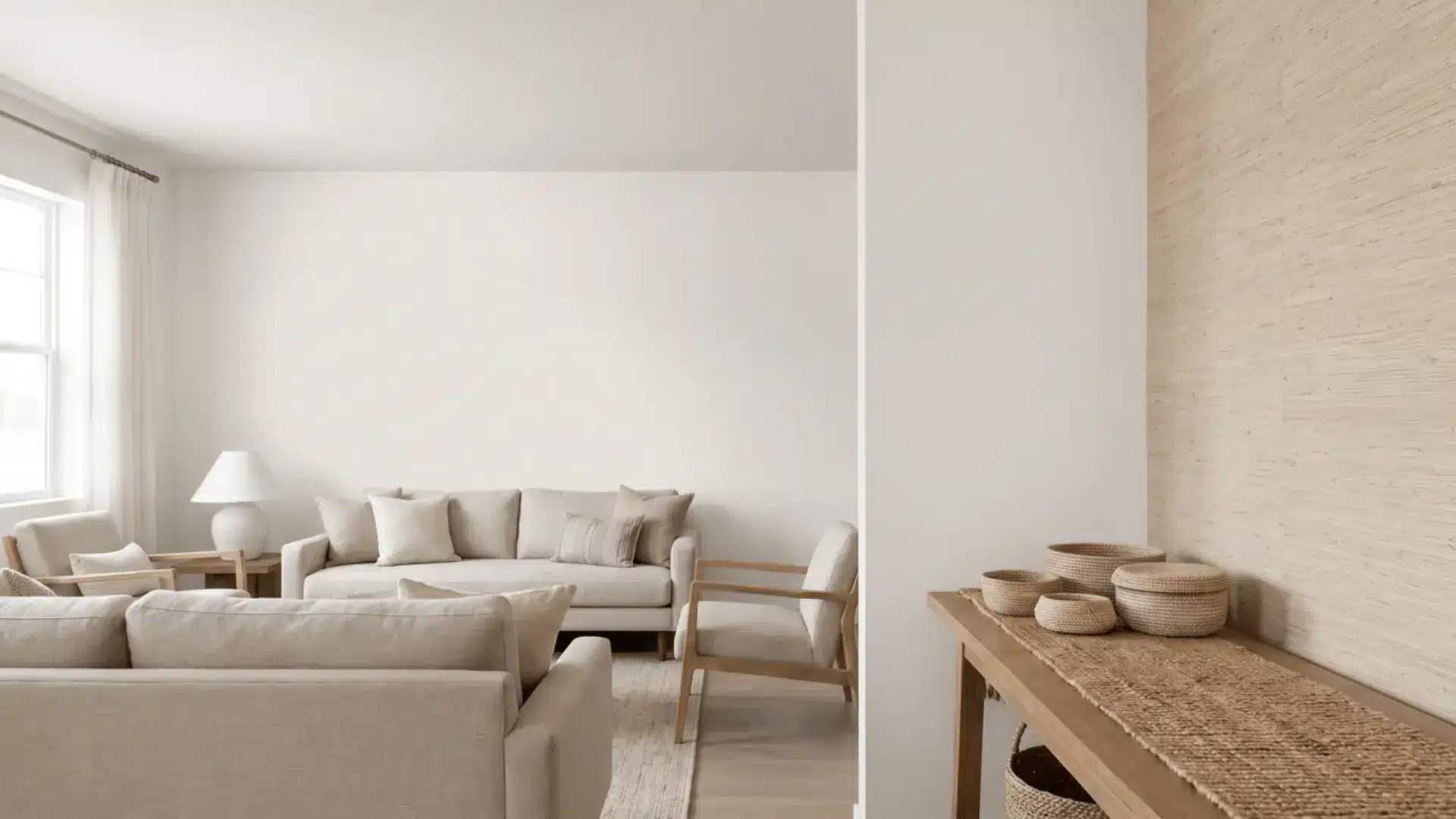 White Sand walls with grasscloth and woven texture accents